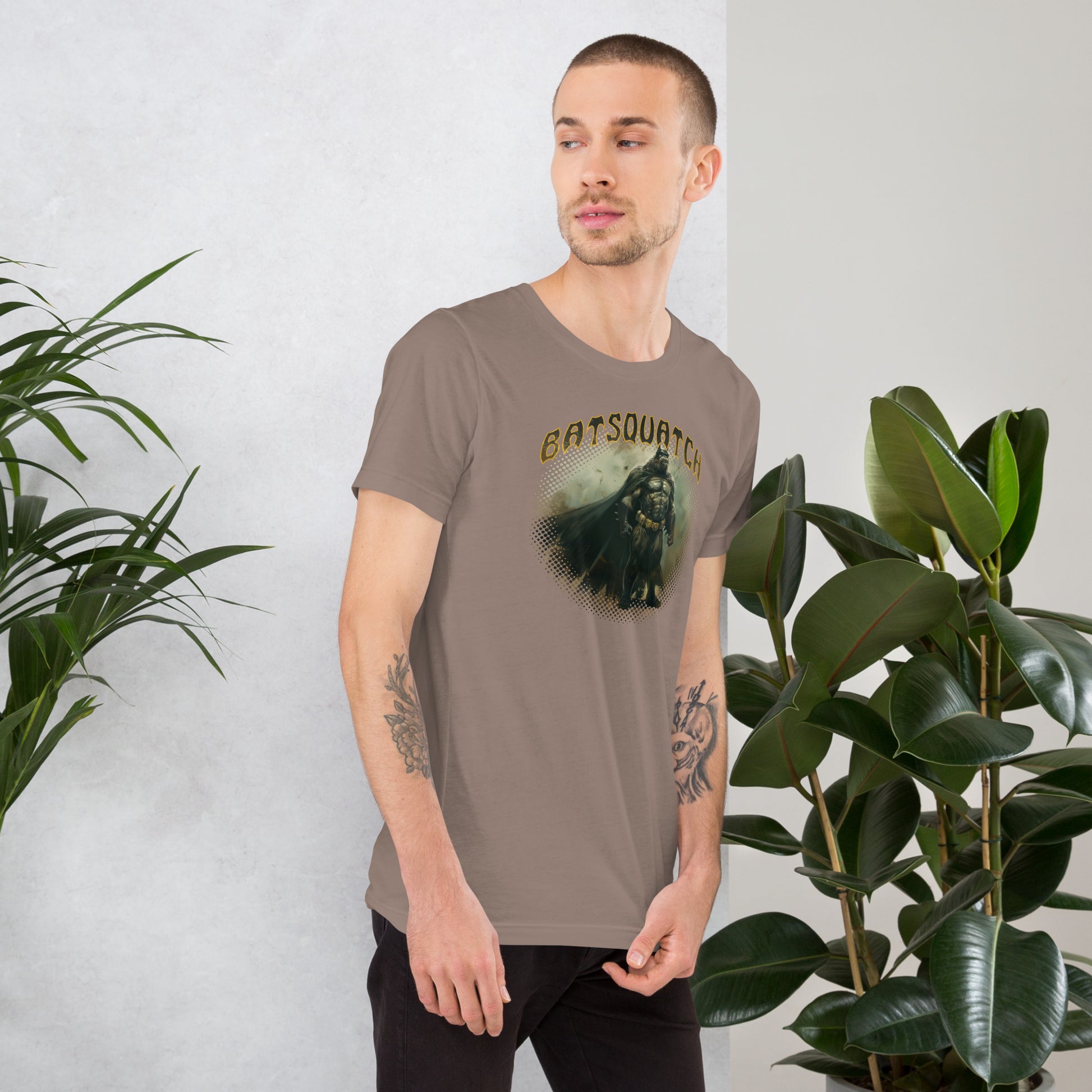 Batsquatch Short Sleeve Unisex T-shirt Pebble Mockup