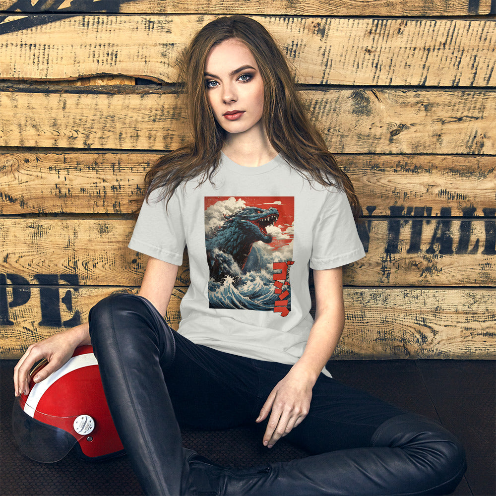 Gojira-off-Kanagawa_Shirt-sleeve_Unisex_T-shirt_Silver_Mockup