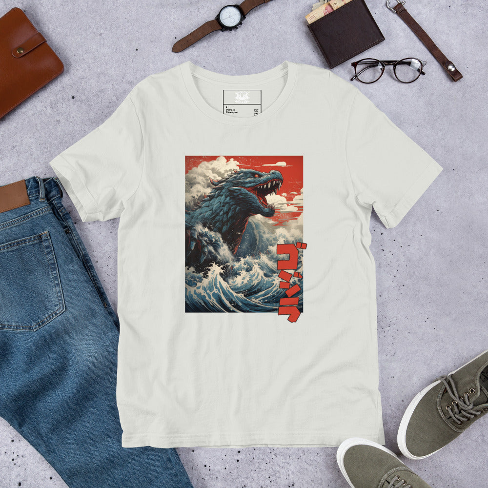 Gojira-off-Kanagawa_Shirt-sleeve_Unisex_T-shirt_Silver_Flat