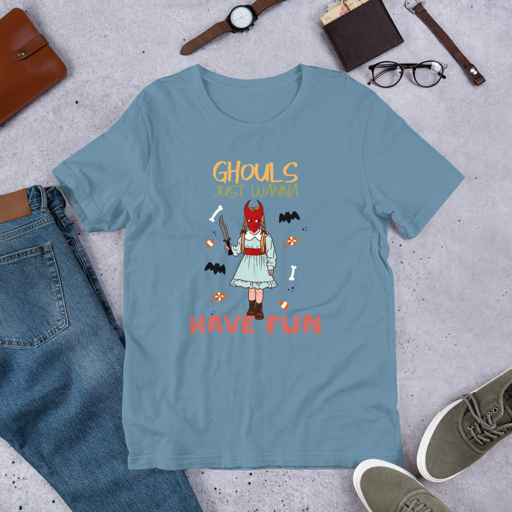 Ghouls Just Wanna Have Fun Short-sleeve Unisex T-shirt Blue Flat