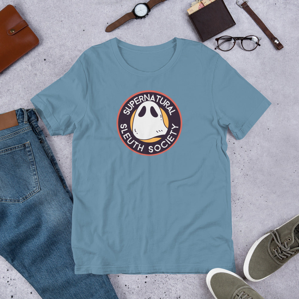 Supernatural Sleuth Society Short-sleeve Unisex T-shirt Blue Flat