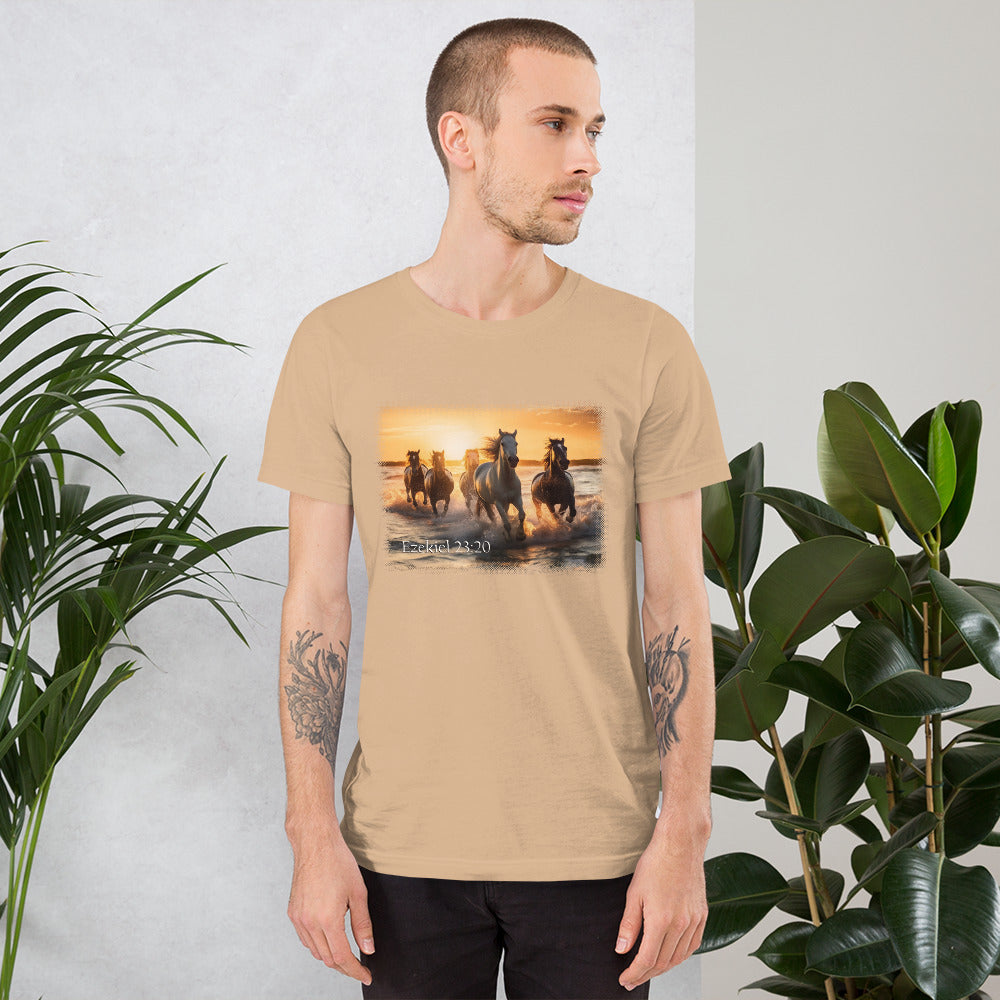 Ezekiel 23:20 Tan Short-Sleeve Unisex T-Shirt Mockup