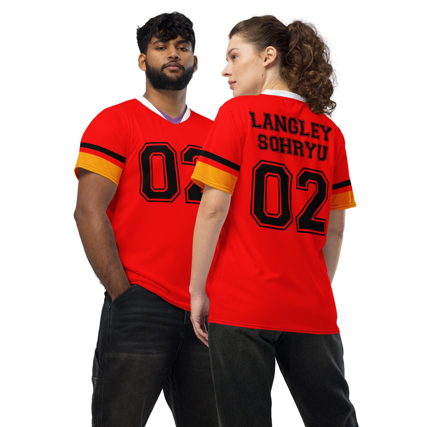 Asuka Langley Sohryu Eva Unit 02 Unisex Jersey Front and Back Mockup