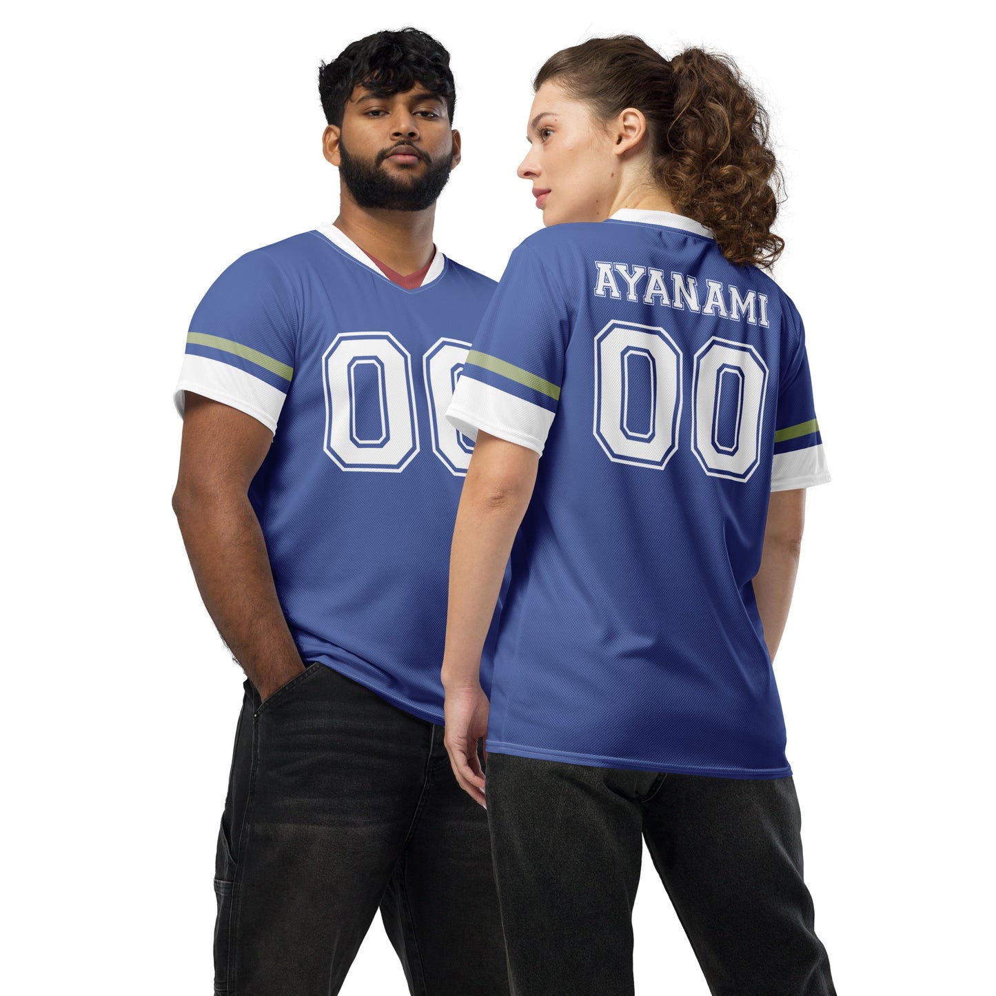 Rei Ayanami Eva Unit 00 Blue Unisex Jersey Front and Back Mockup