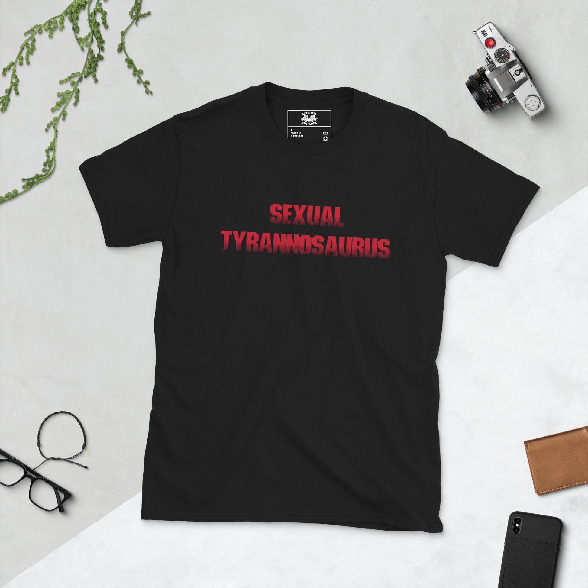 sexual tyrannosaurus short sleeve unisex t-shirt black flat