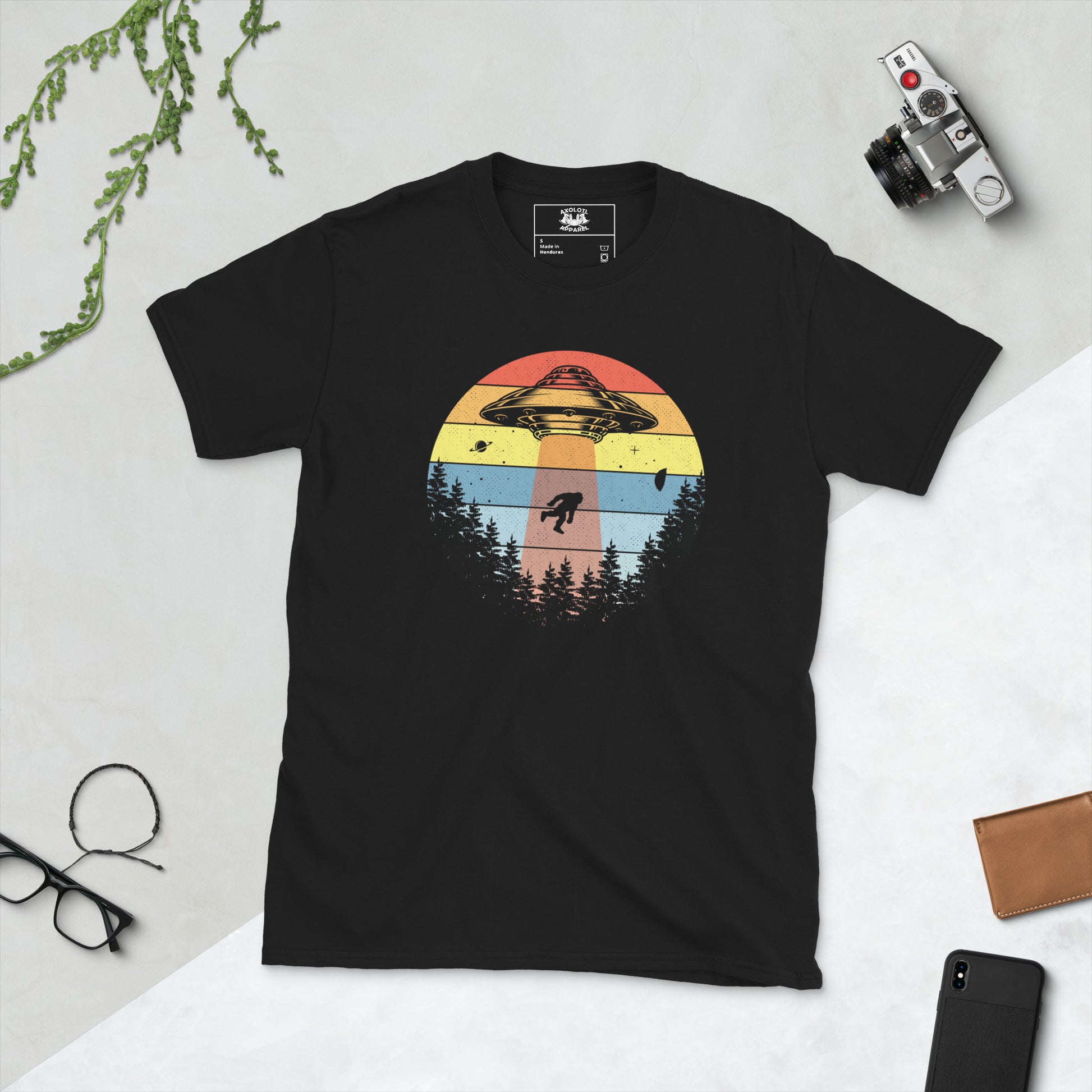 squatch abduction short sleeve unisex t-shirt black flat
