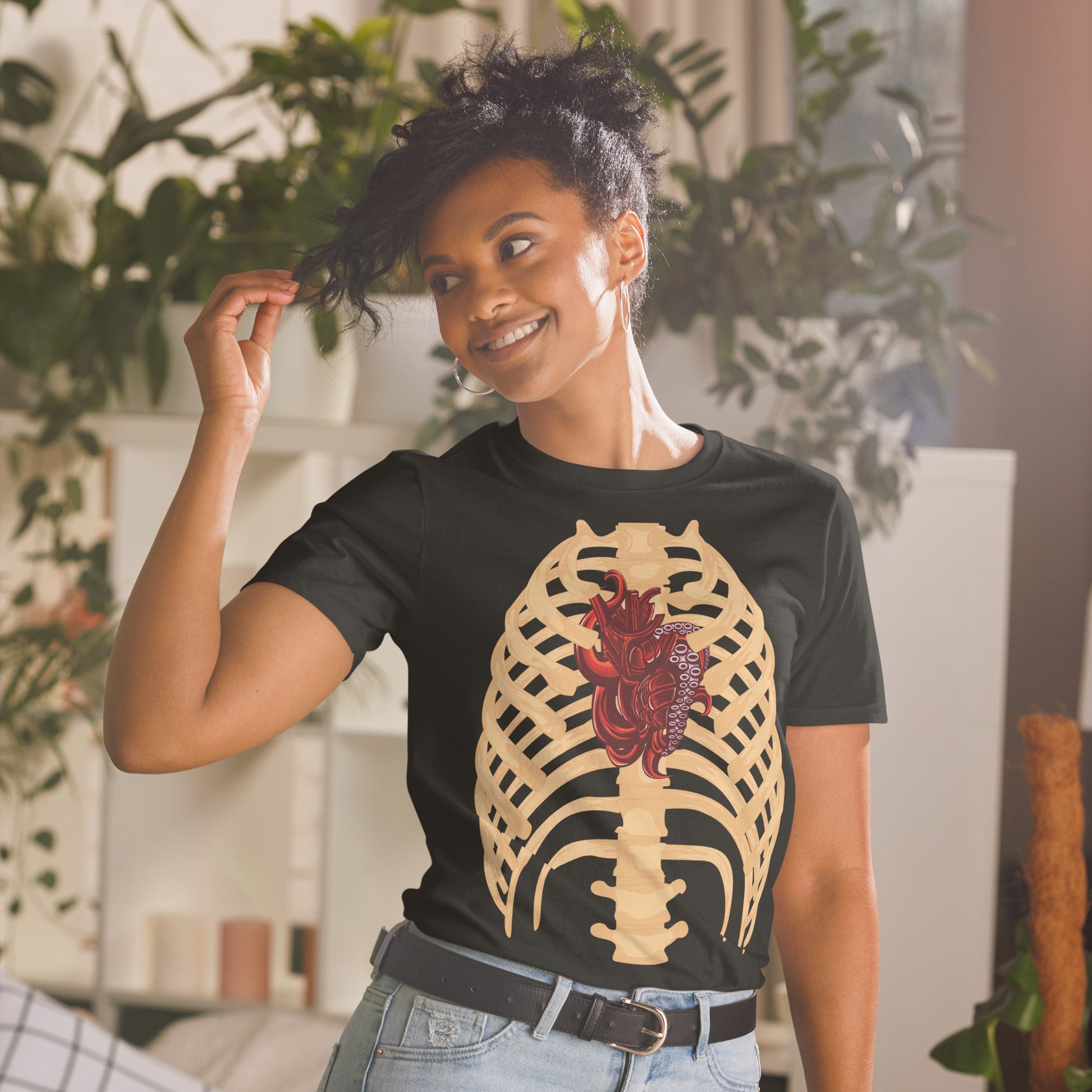 tentacle heart short sleeve unisex t-shirt black mockup