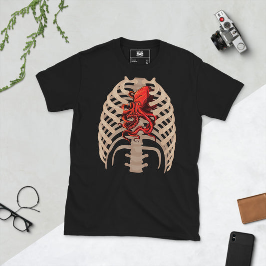 octopus heart short sleeve unisex t-shirt black flat