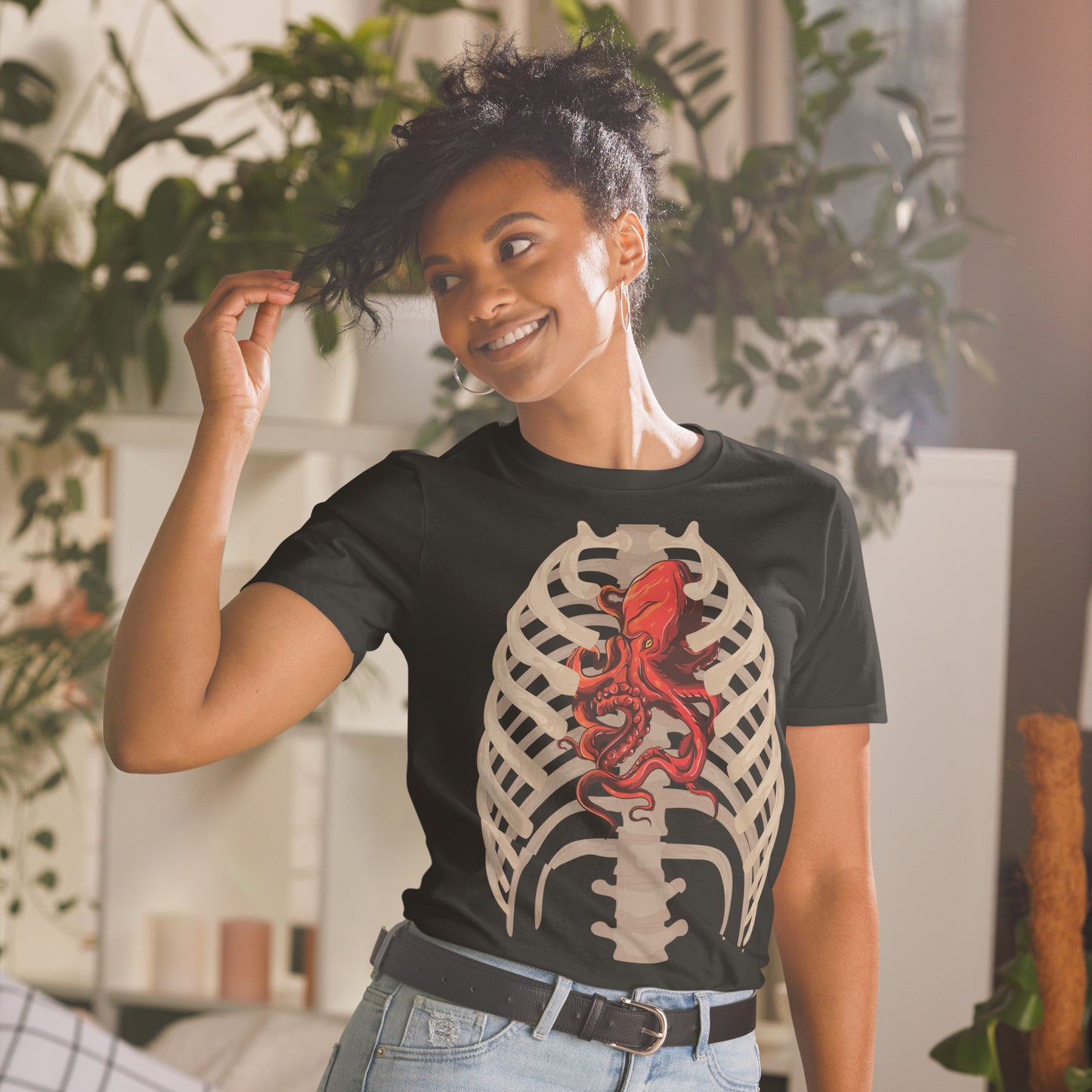 octopus heart short sleeve unisex t-shirt black mockup