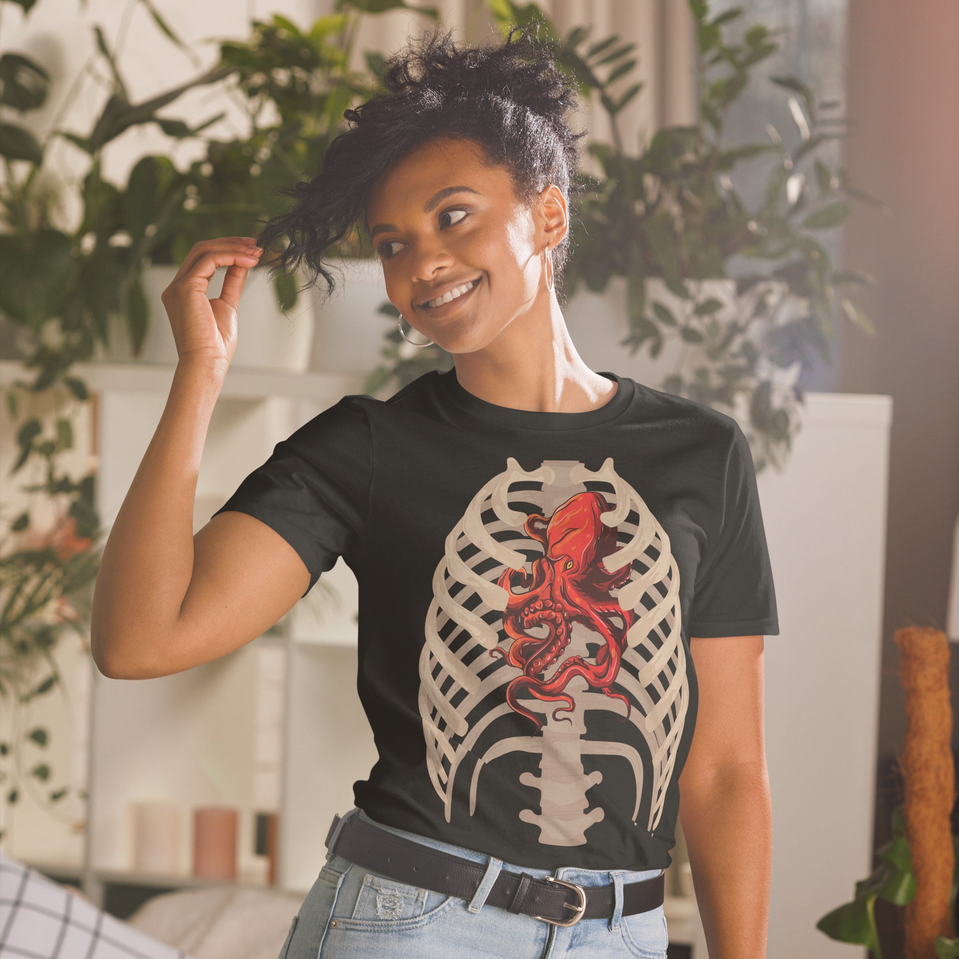 octopus heart short sleeve unisex t-shirt black mockup