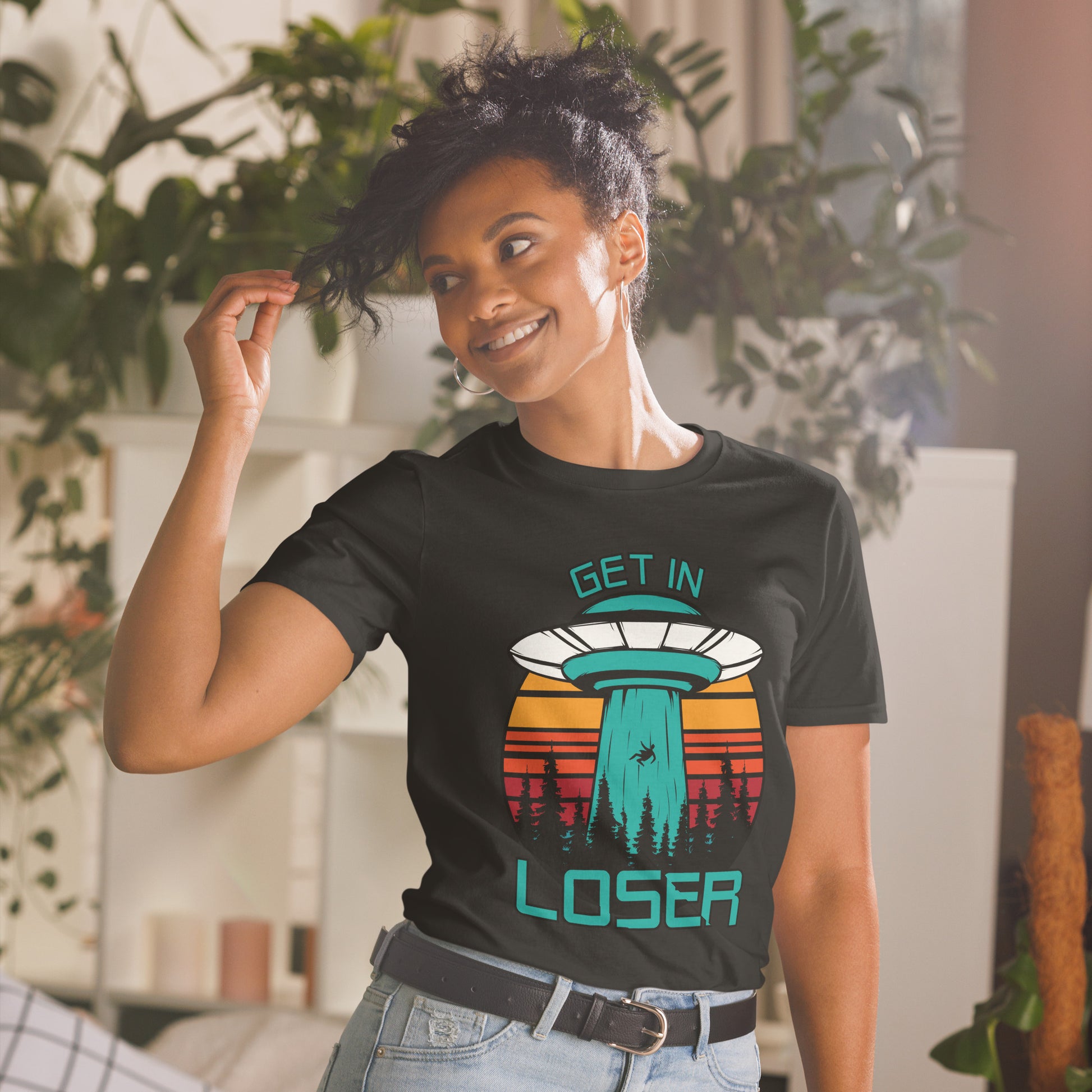 Get in Loser short sleeve unisex t-shirt black Mockup