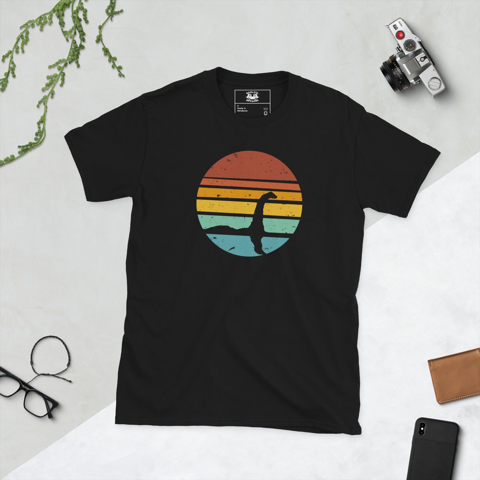loch ness sunset short sleeve unisex t-shirt black flat
