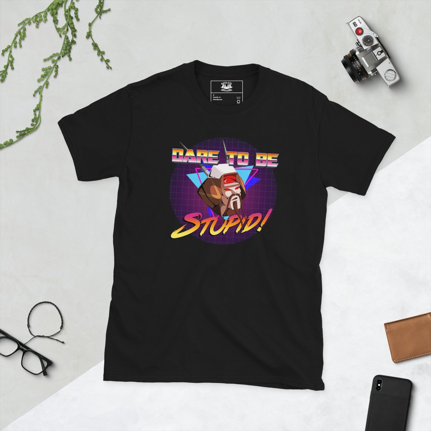 dare to be stupid short sleeve unisex t-shirt black flat
