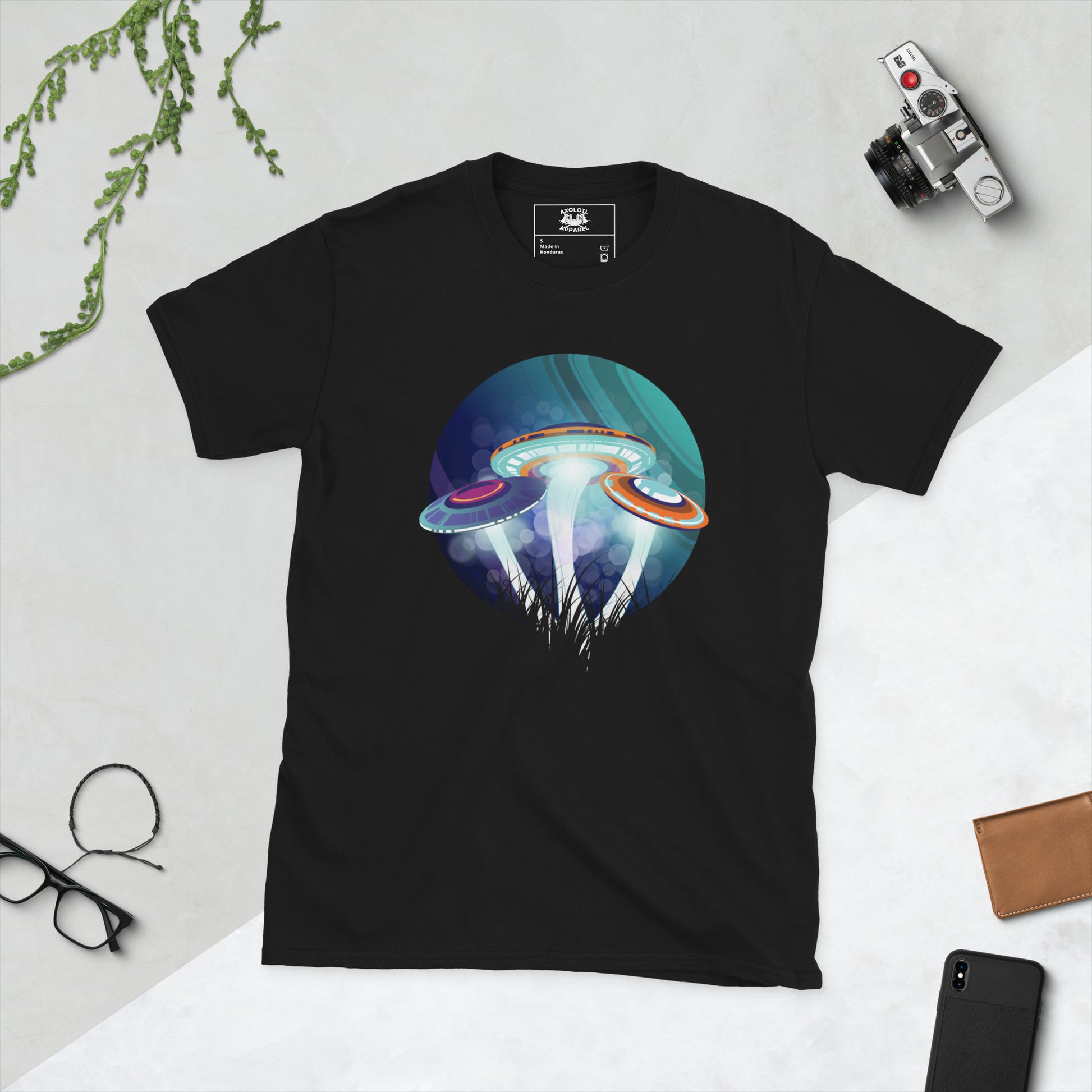 shroomfos short sleeve unisex t-shirt black flat