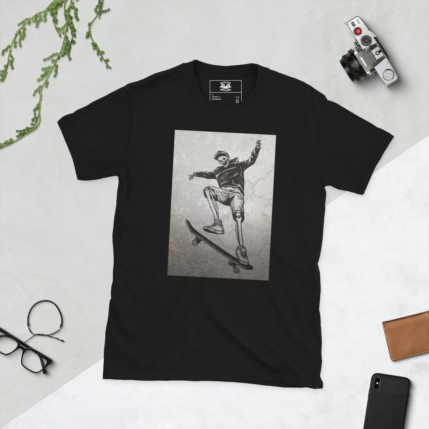 skeleboarder short sleeve unisex t-shirt black flat