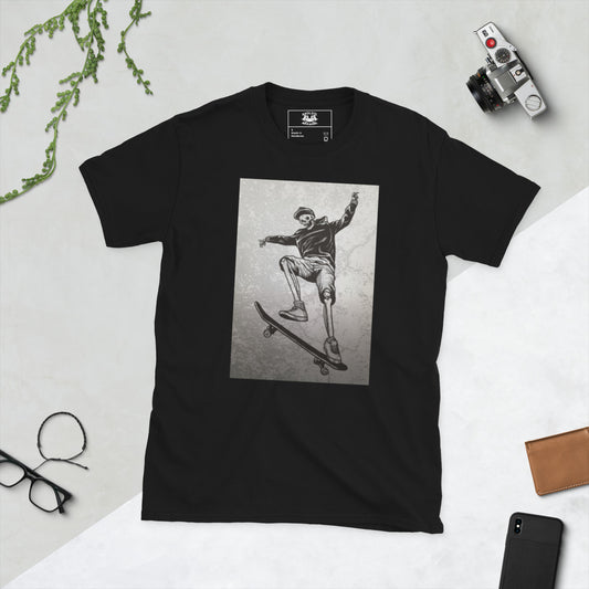 skeleboarder short sleeve unisex t-shirt black flat