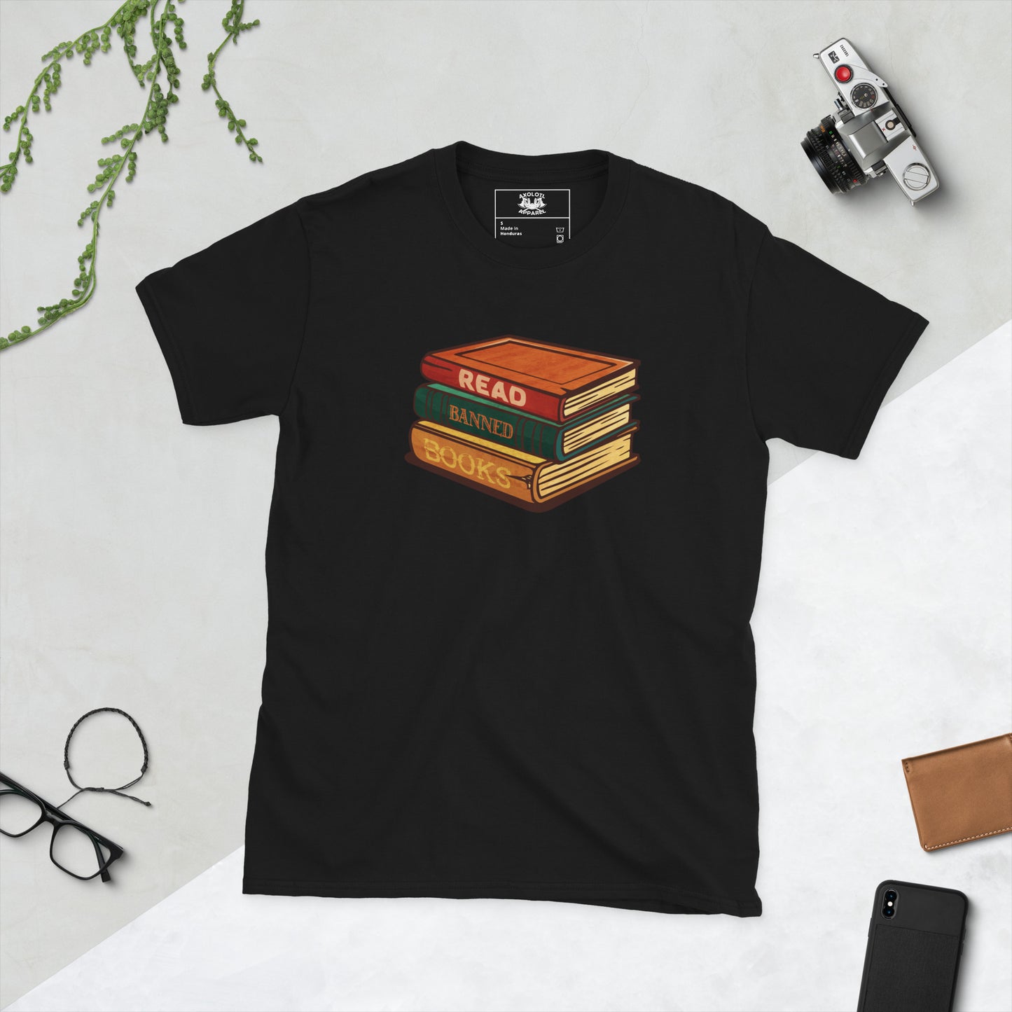 read banned books short sleeve unisex t-shirt black flat