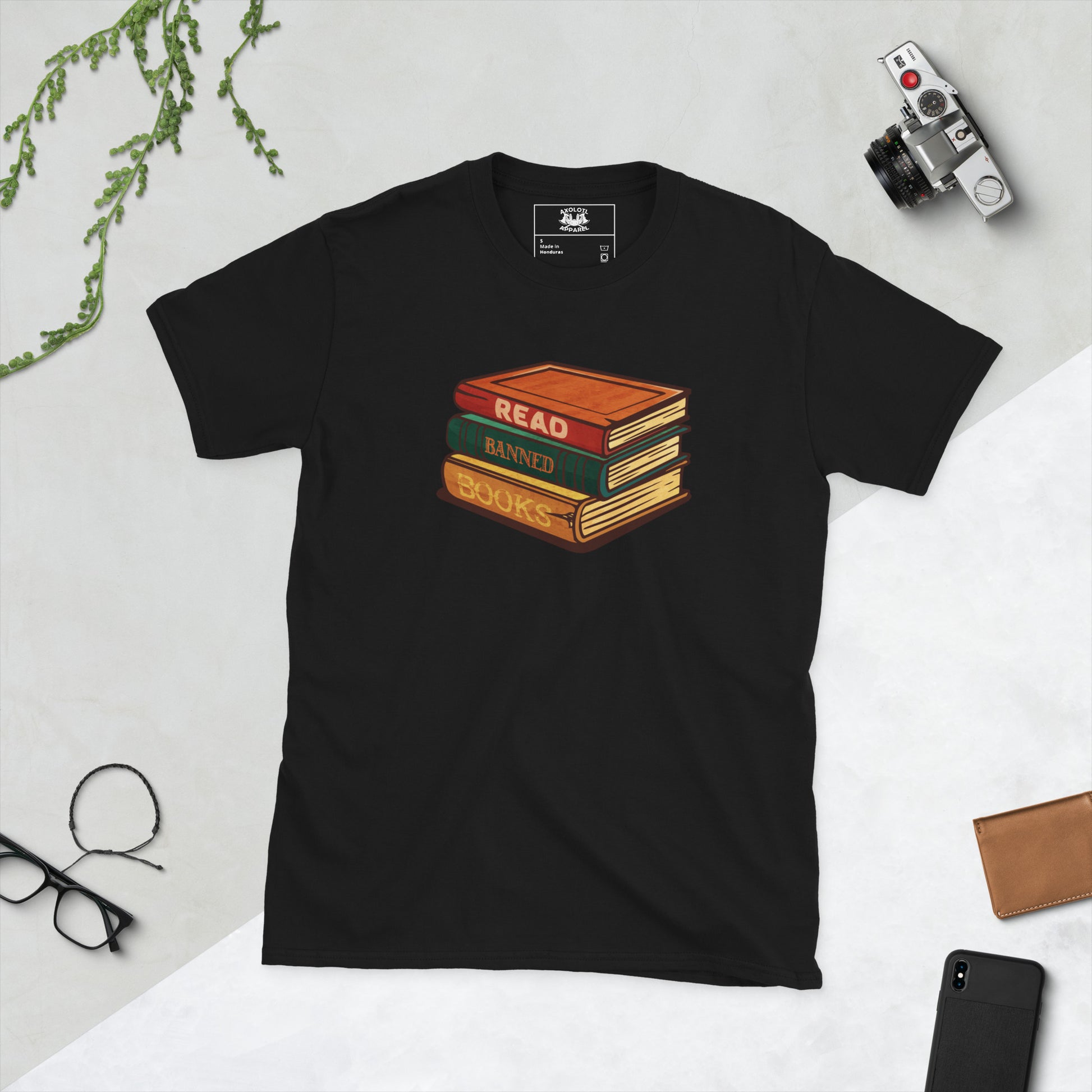 read banned books short sleeve unisex t-shirt black flat