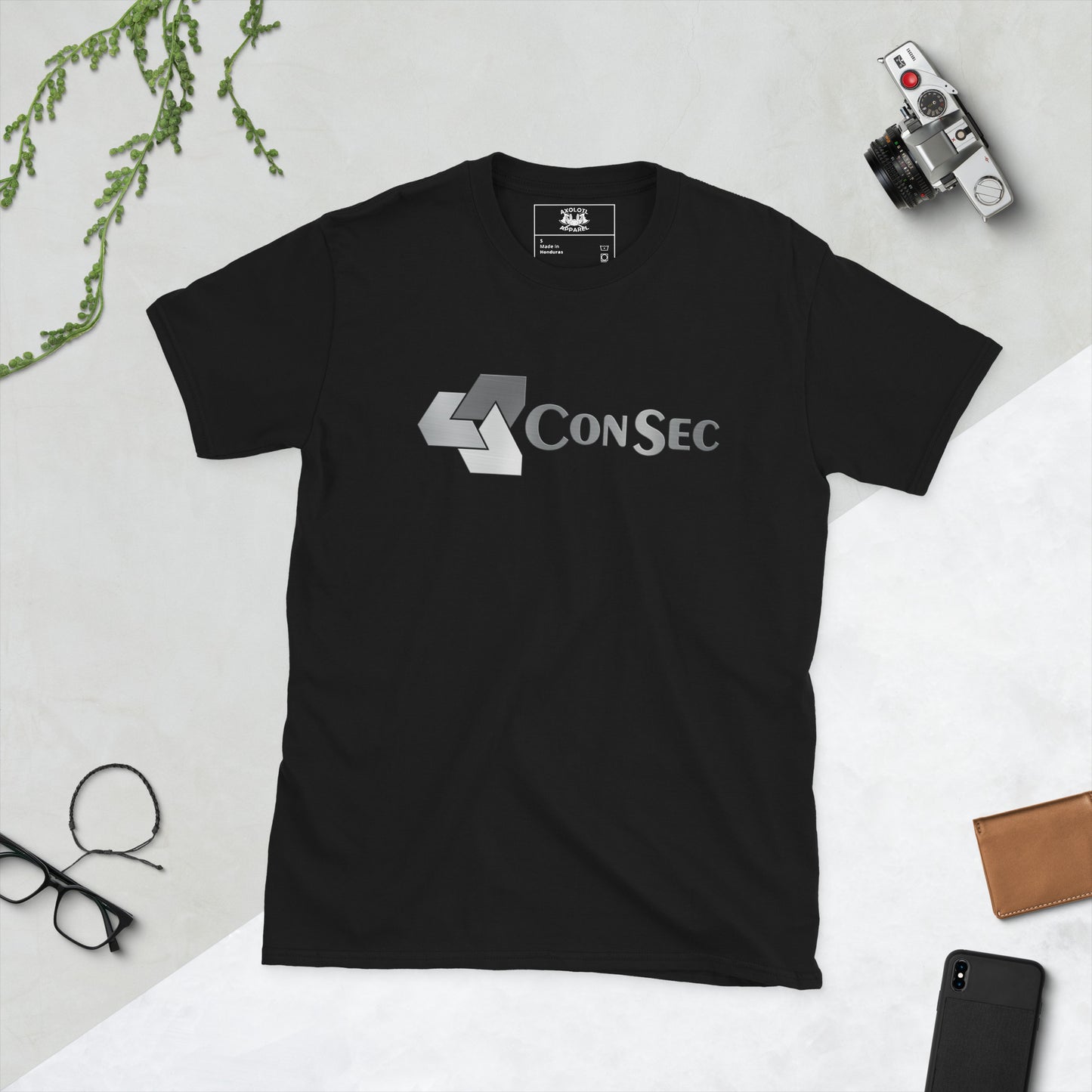 consec short sleeve unisex t-shirt black flat