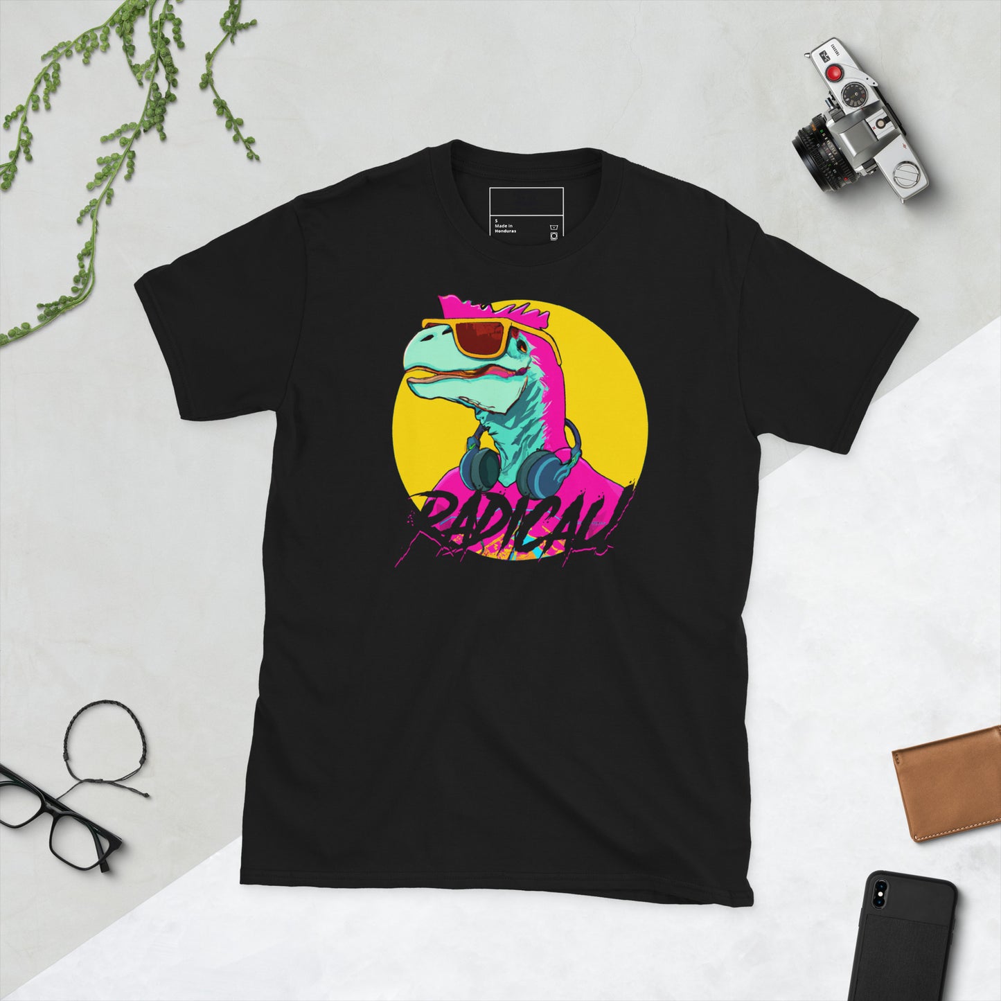 radical dino short sleeve unisex t-shirt black flat