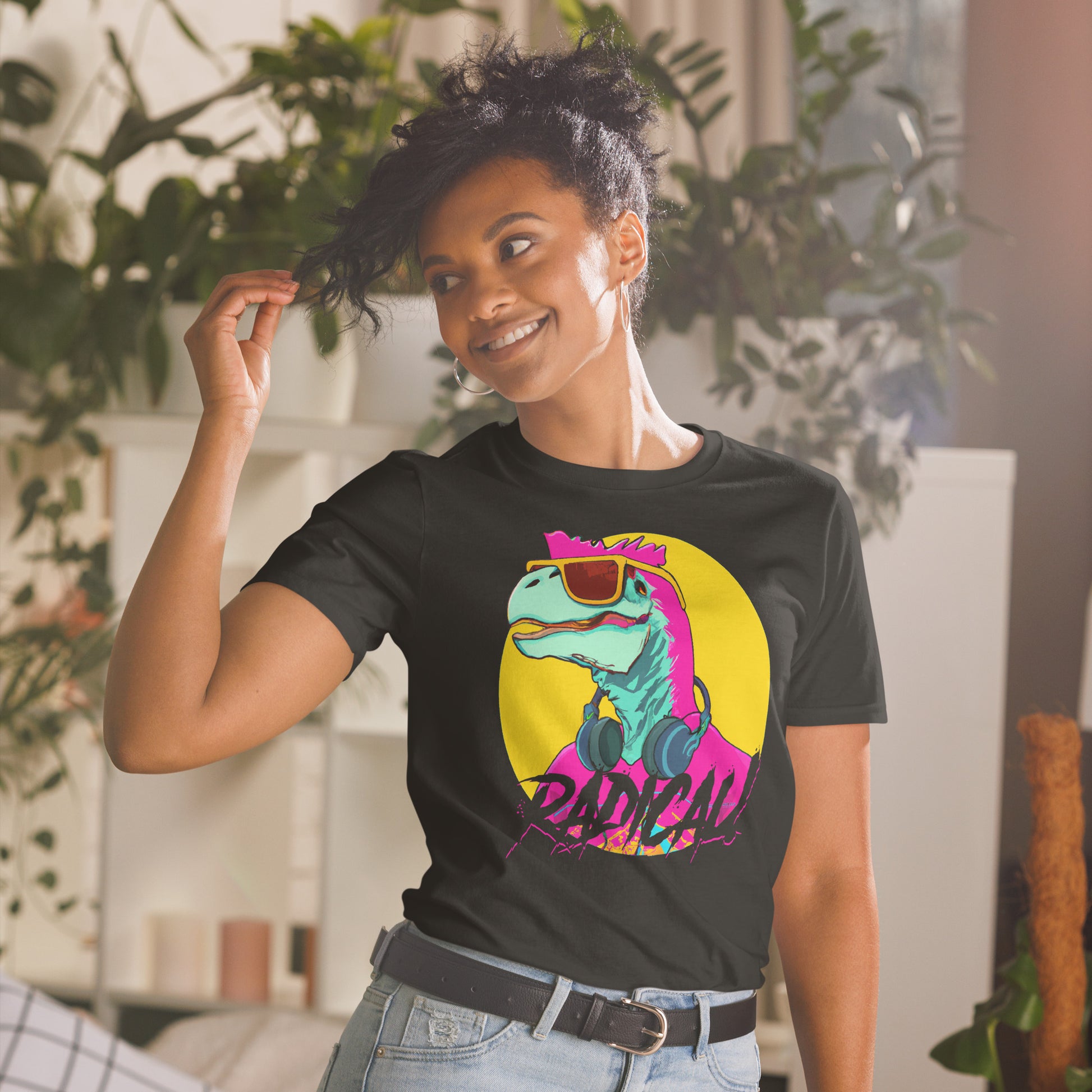 radical dino short sleeve unisex t-shirt  black mockup