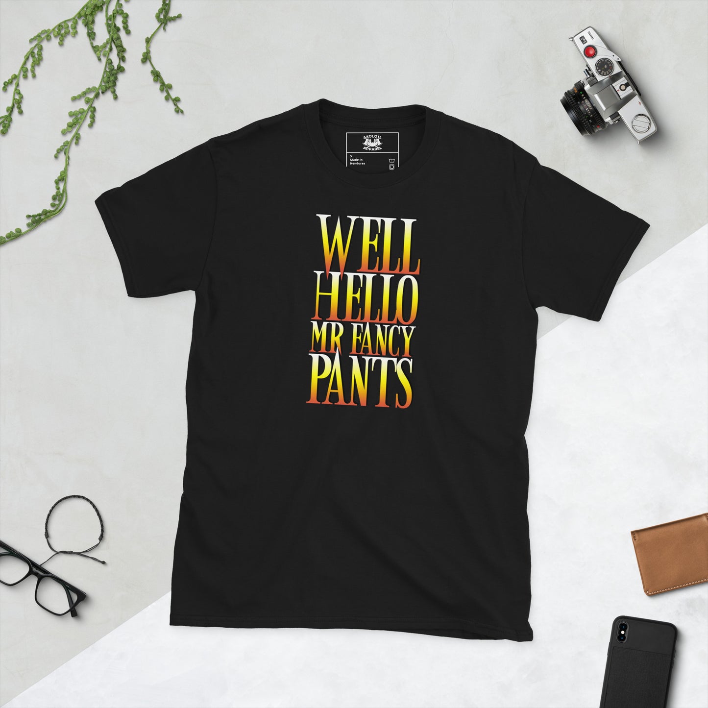 Well Hello Mr Fancy Pants Short-sleeve Unisex T-shirt Black Flat