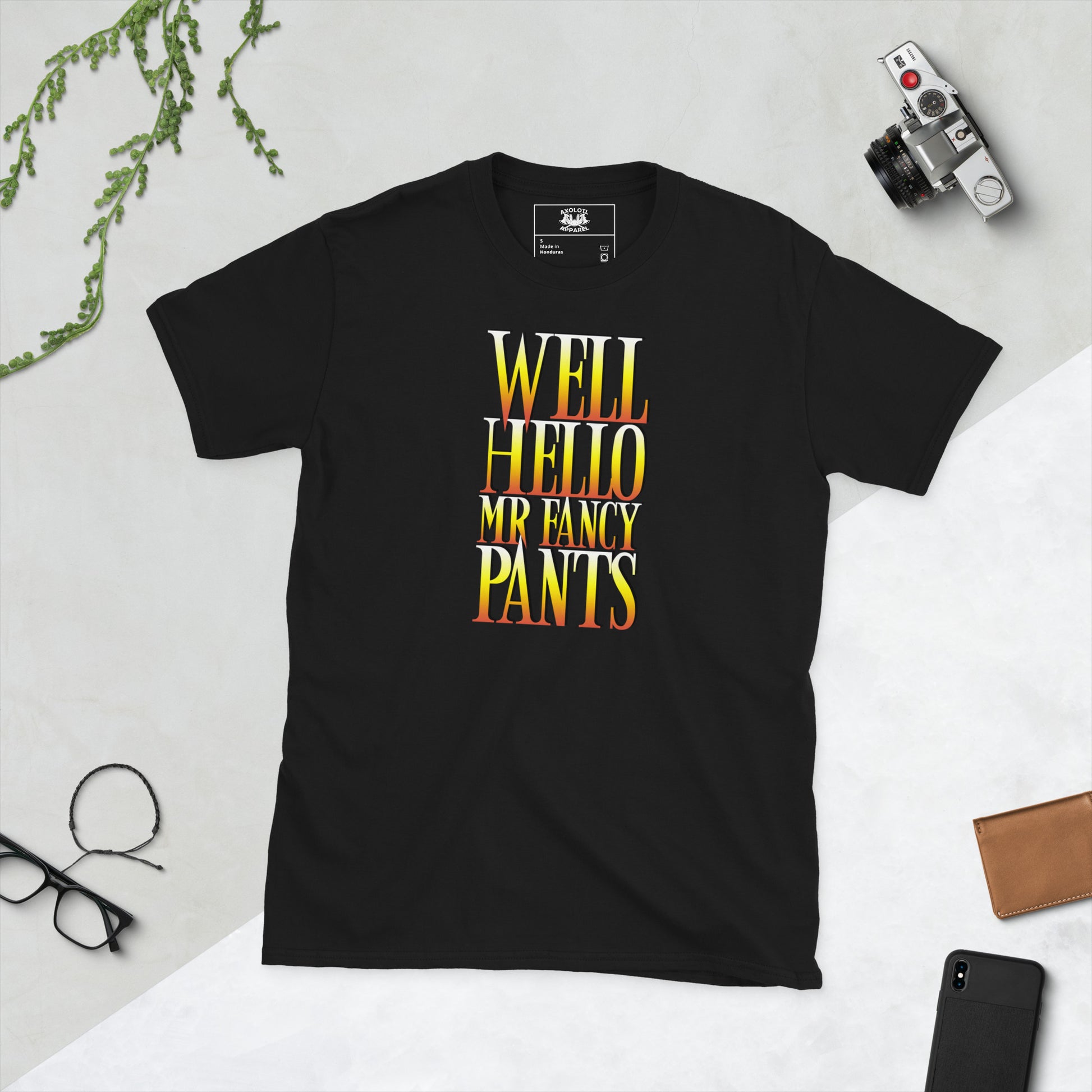 Well Hello Mr Fancy Pants Short-sleeve Unisex T-shirt Black Flat