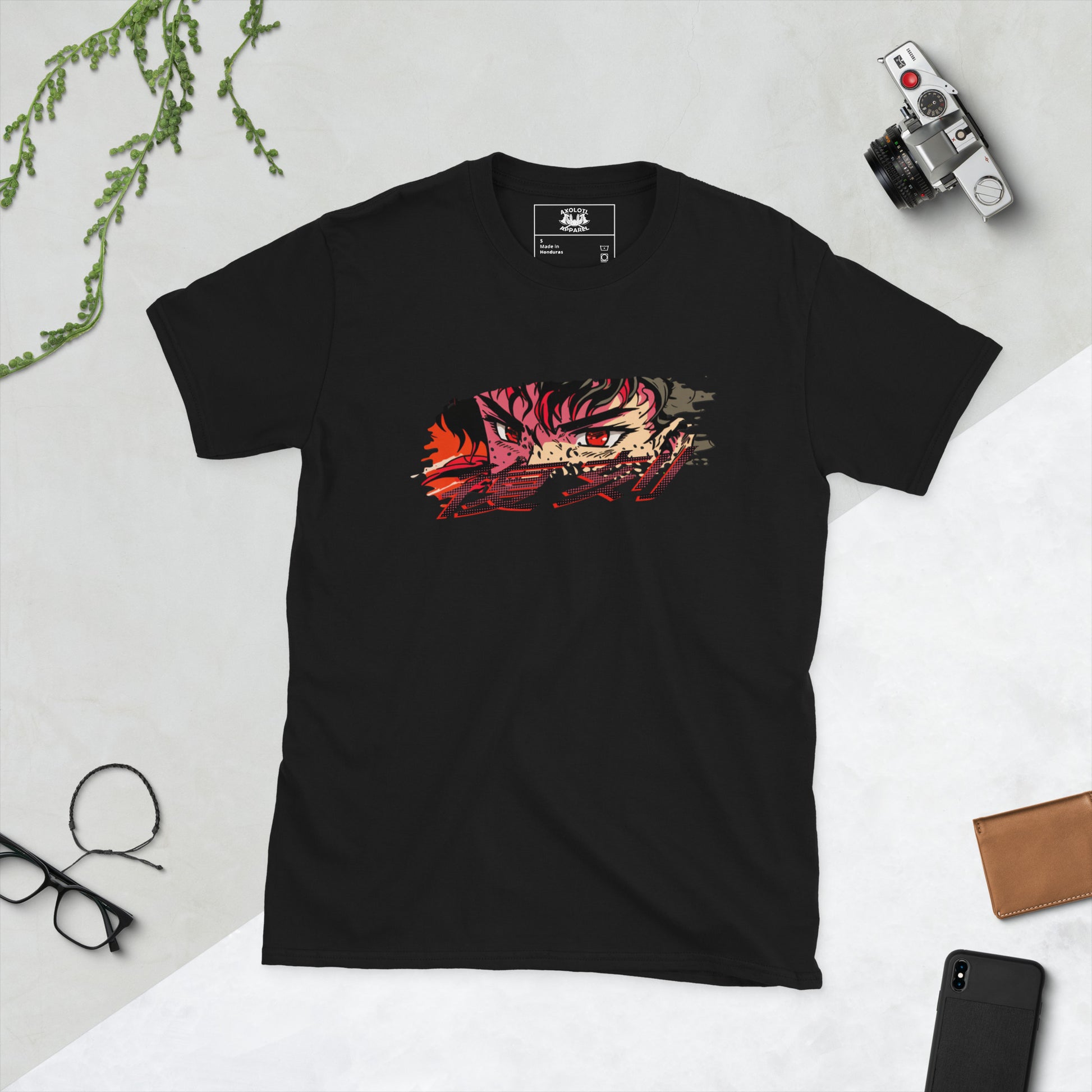 Retro Anime Short-Sleeve Unisex T-shirt Black Flat