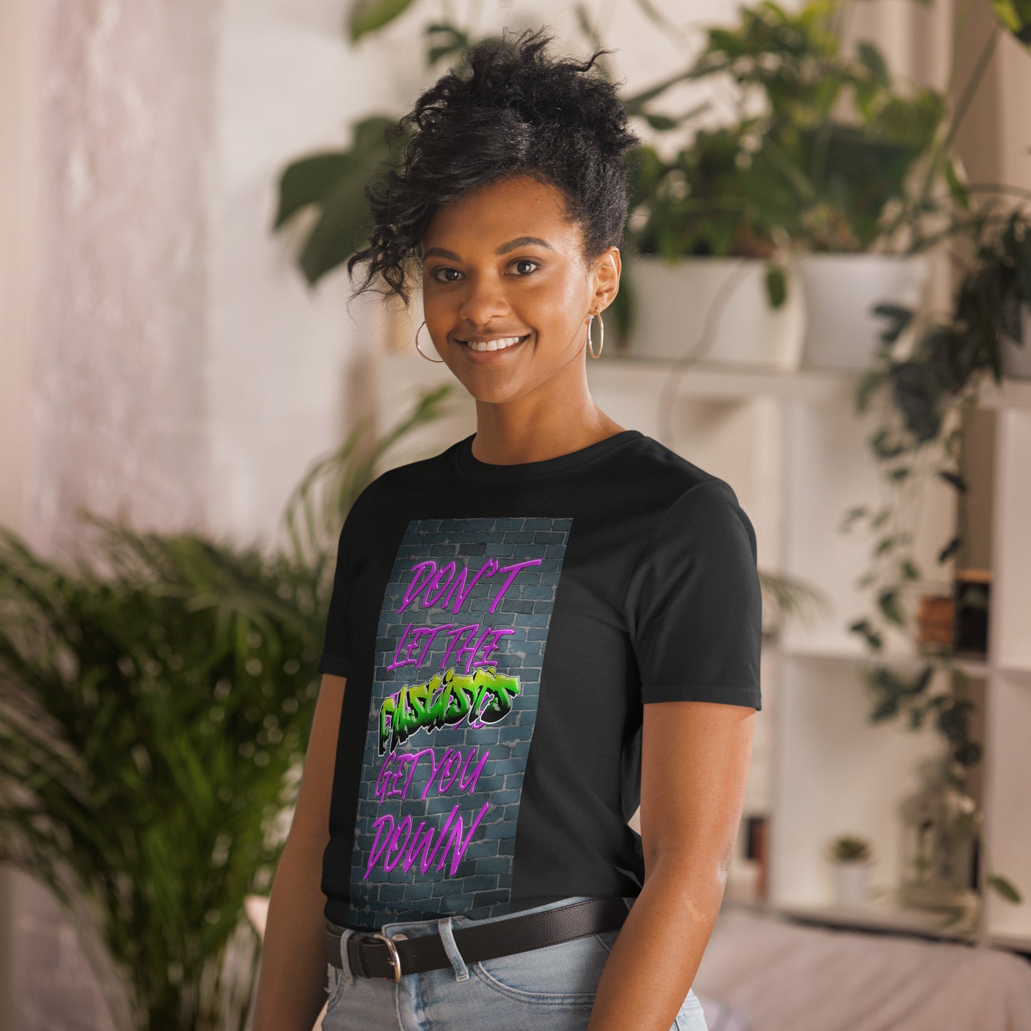 Don't Let The Fascists Get You Down short sleeve unisex t-shirt black mockup