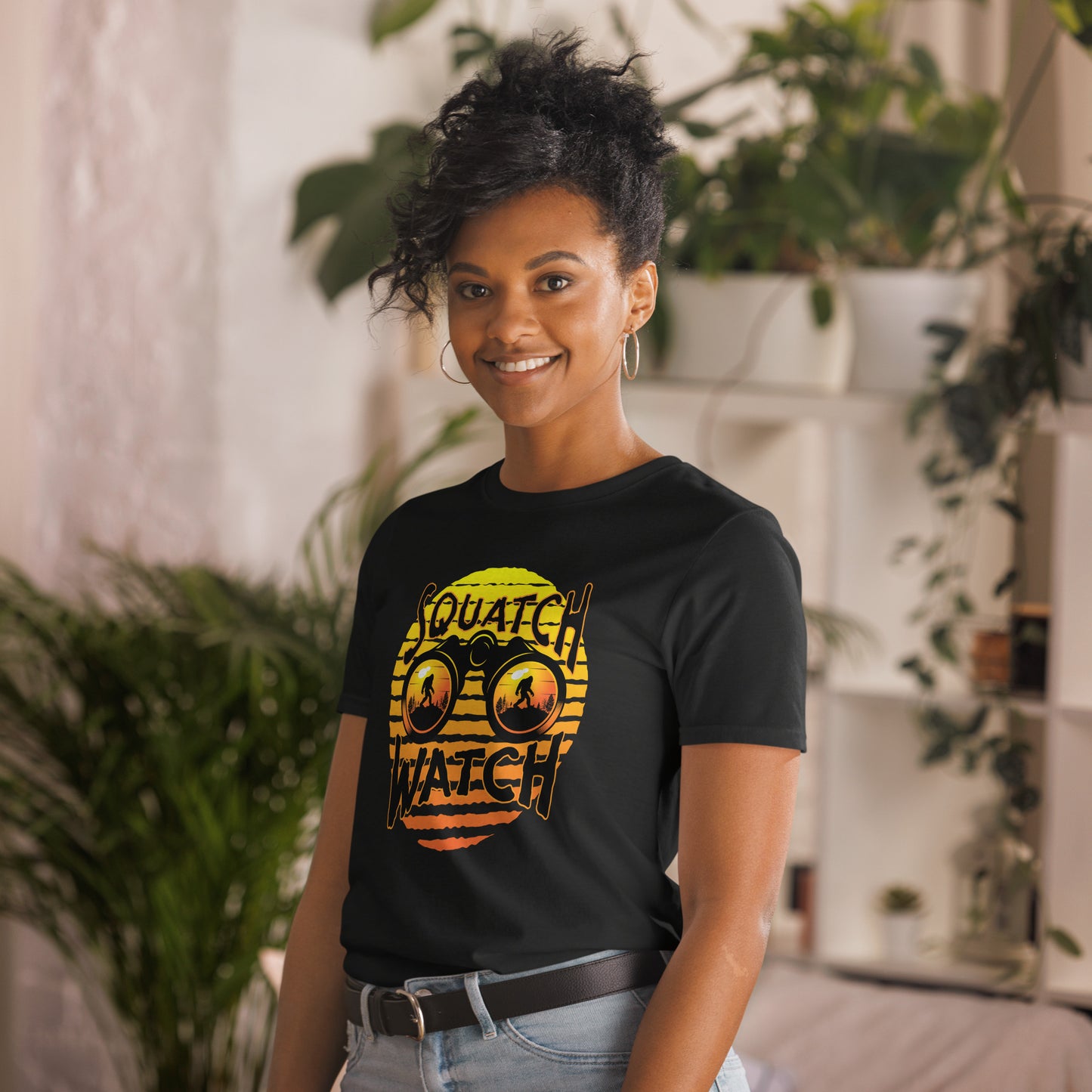 squatch watch short sleeve unisex t-shirt black mockup