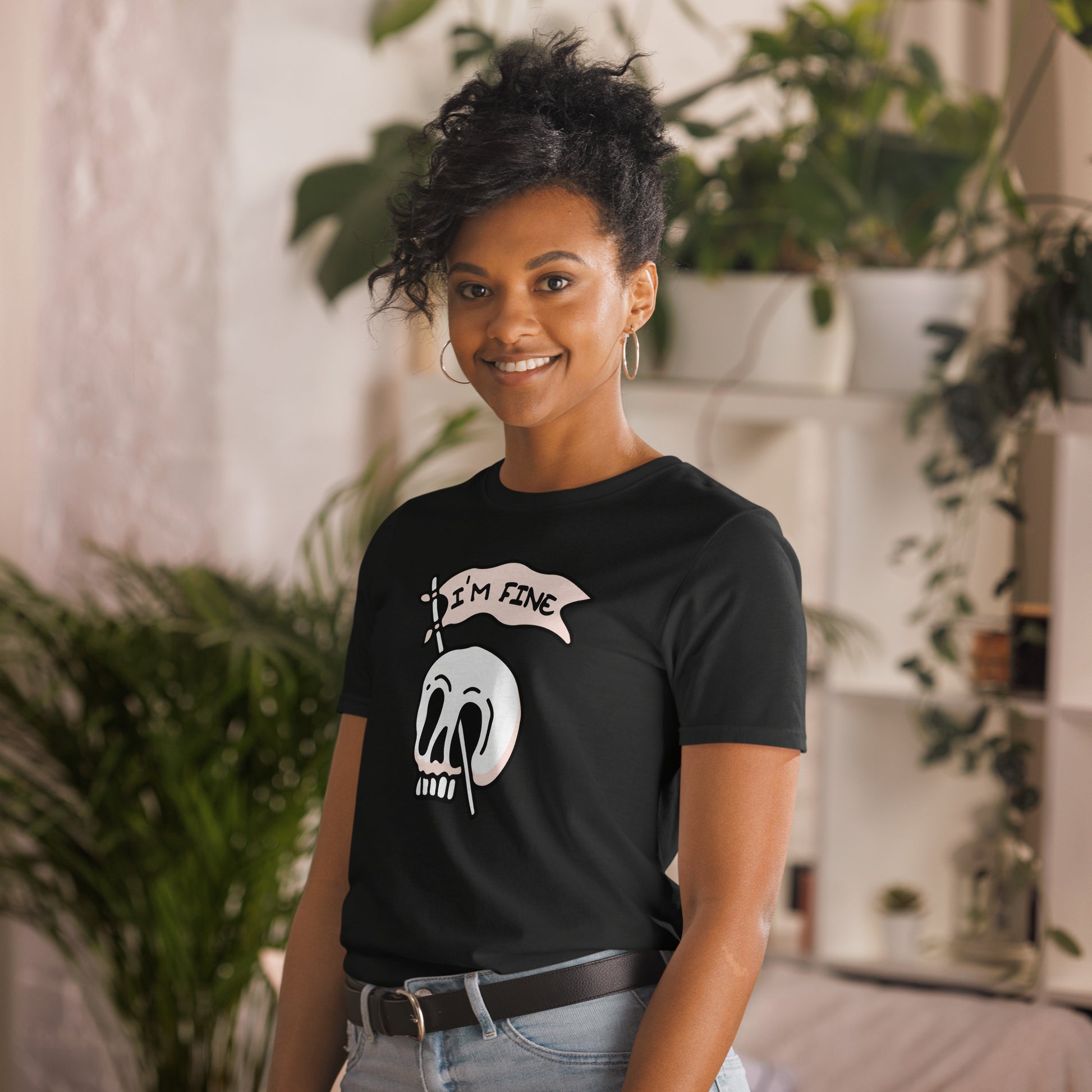 I'm fine short sleeve unisex t-shirt black mockup