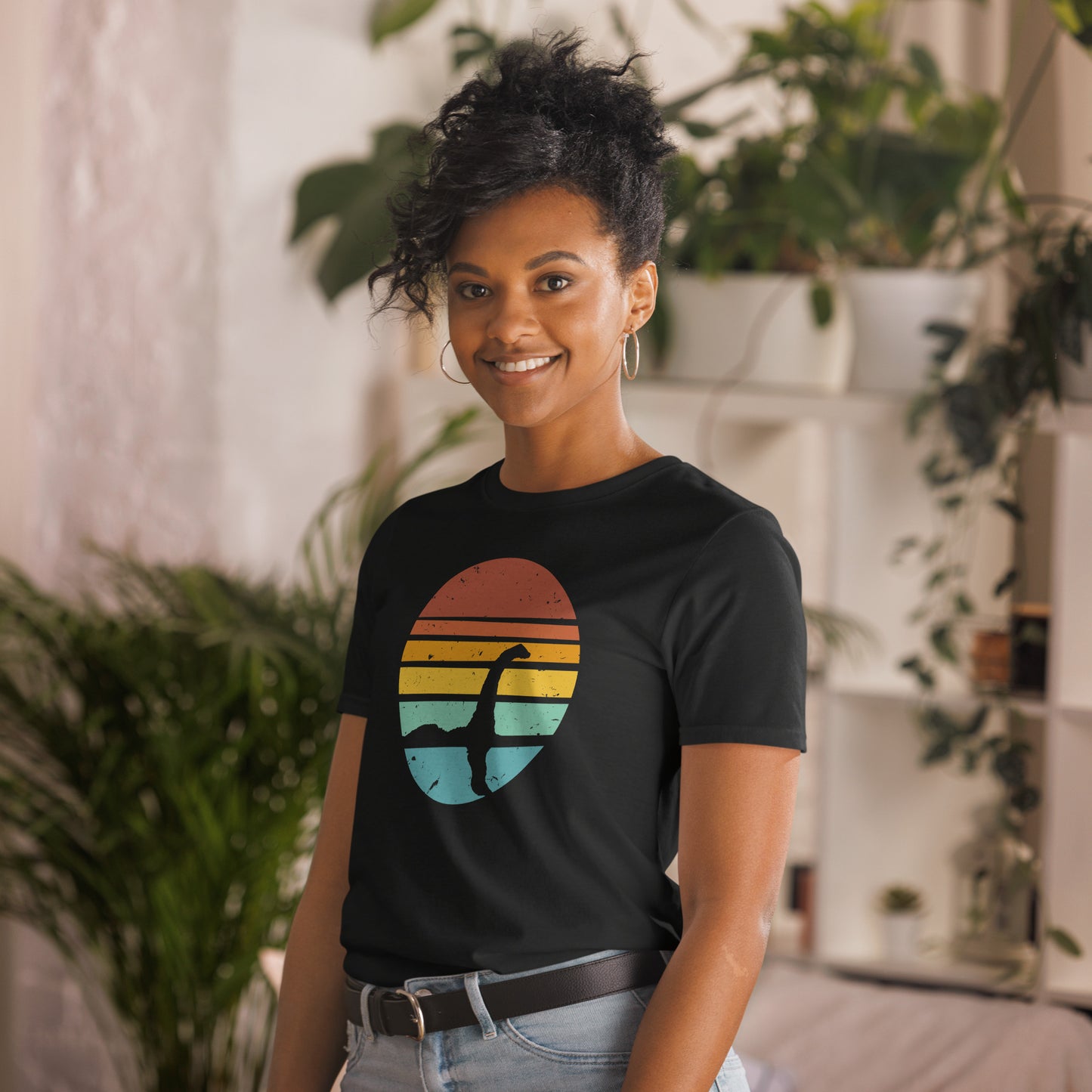 loch ness sunset short sleeve unisex t-shirt black mockup