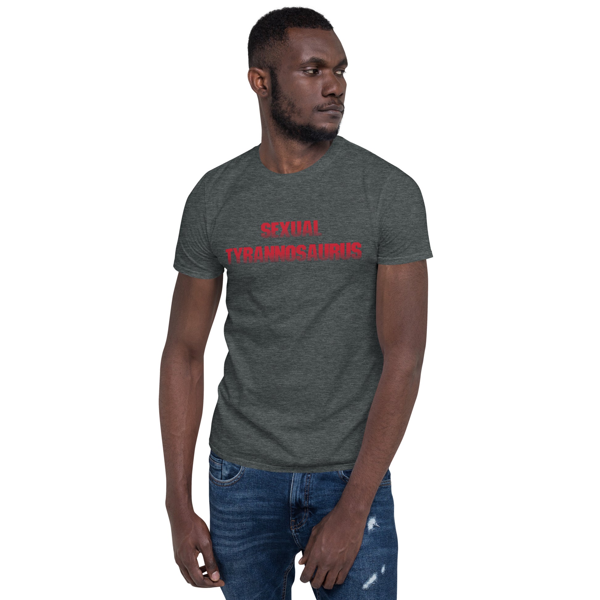 sexual tyrannosaurus short sleeve unisex t-shirt dark grey mockup