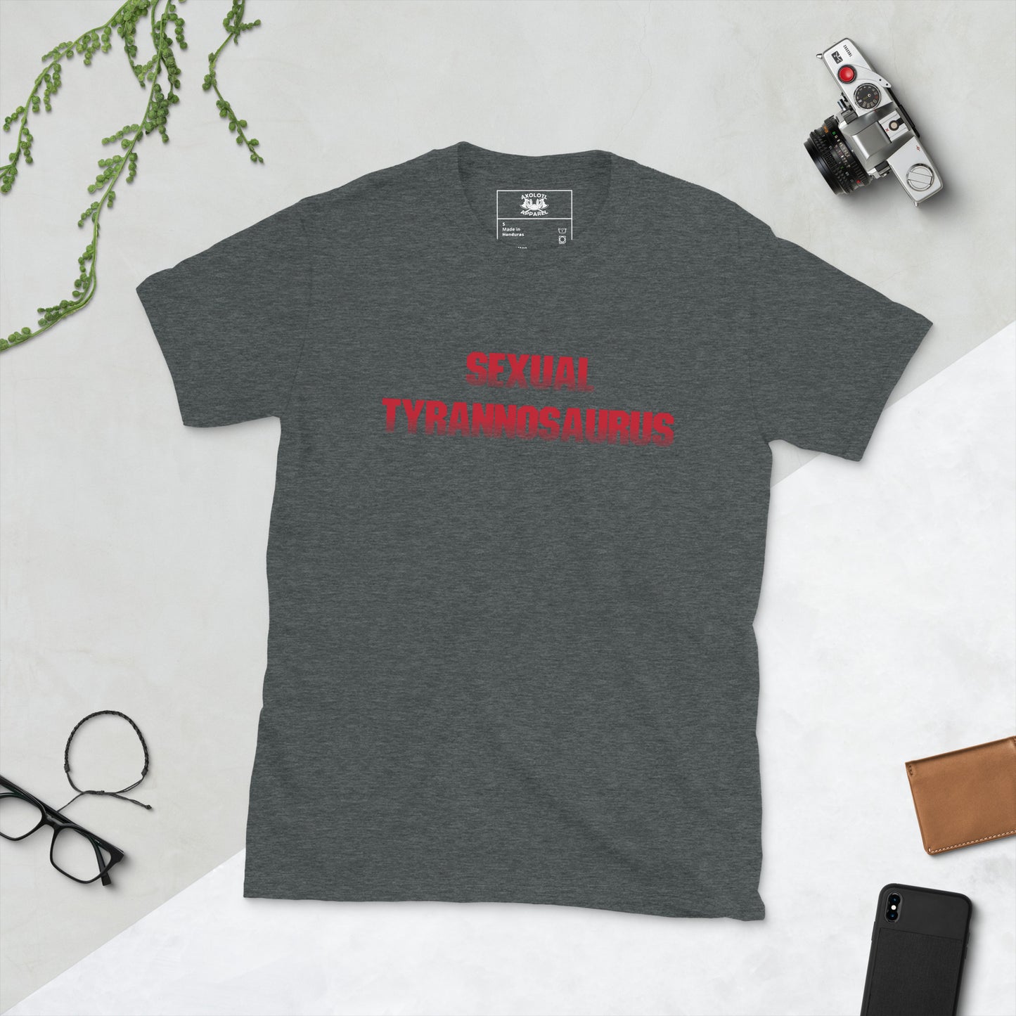 sexual tyrannosaurus short sleeve unisex t-shirt dark grey flat