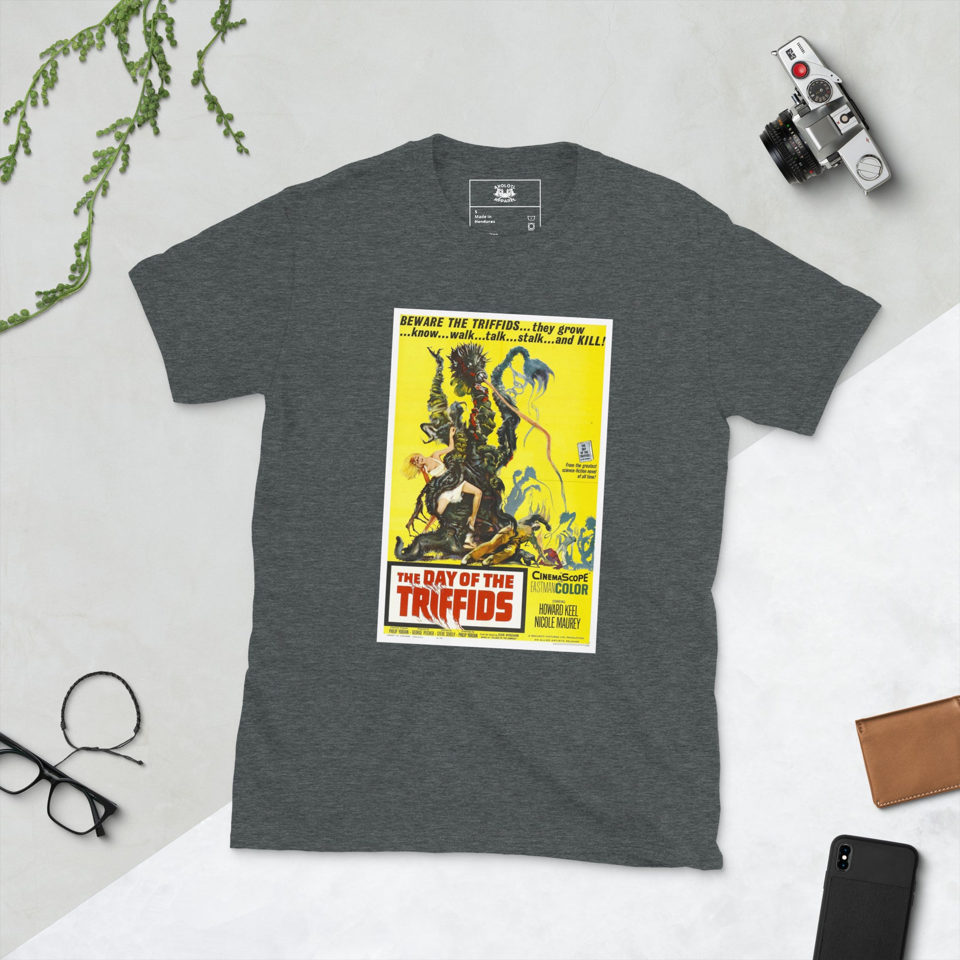 day of the triffids vintage movie poster short-sleeve unisex t-shirt grey flat