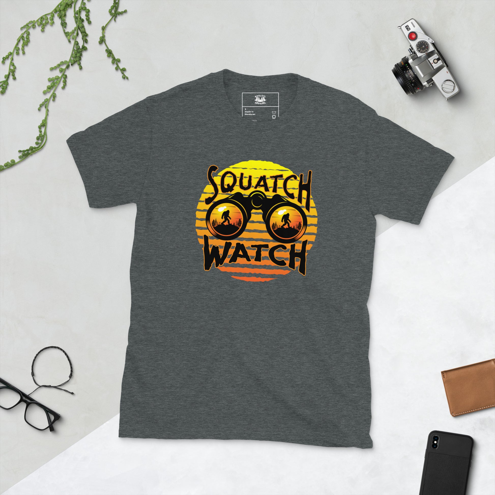 squatch watch short sleeve unisex t-shirt dark grey flat
