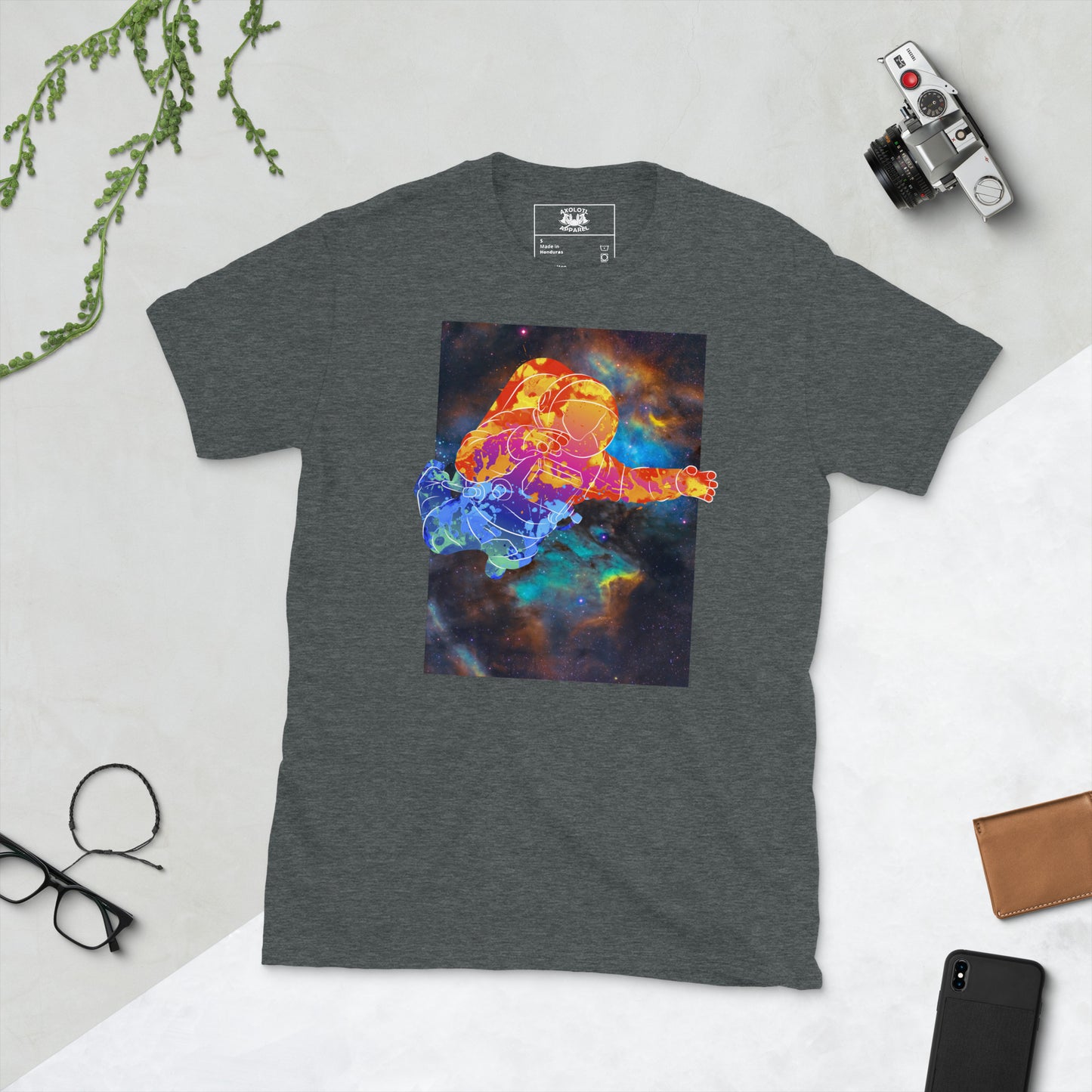 Rainbownaut Astronaut in Space Short-sleeve Unisex T-shirt Dark Grey Flat