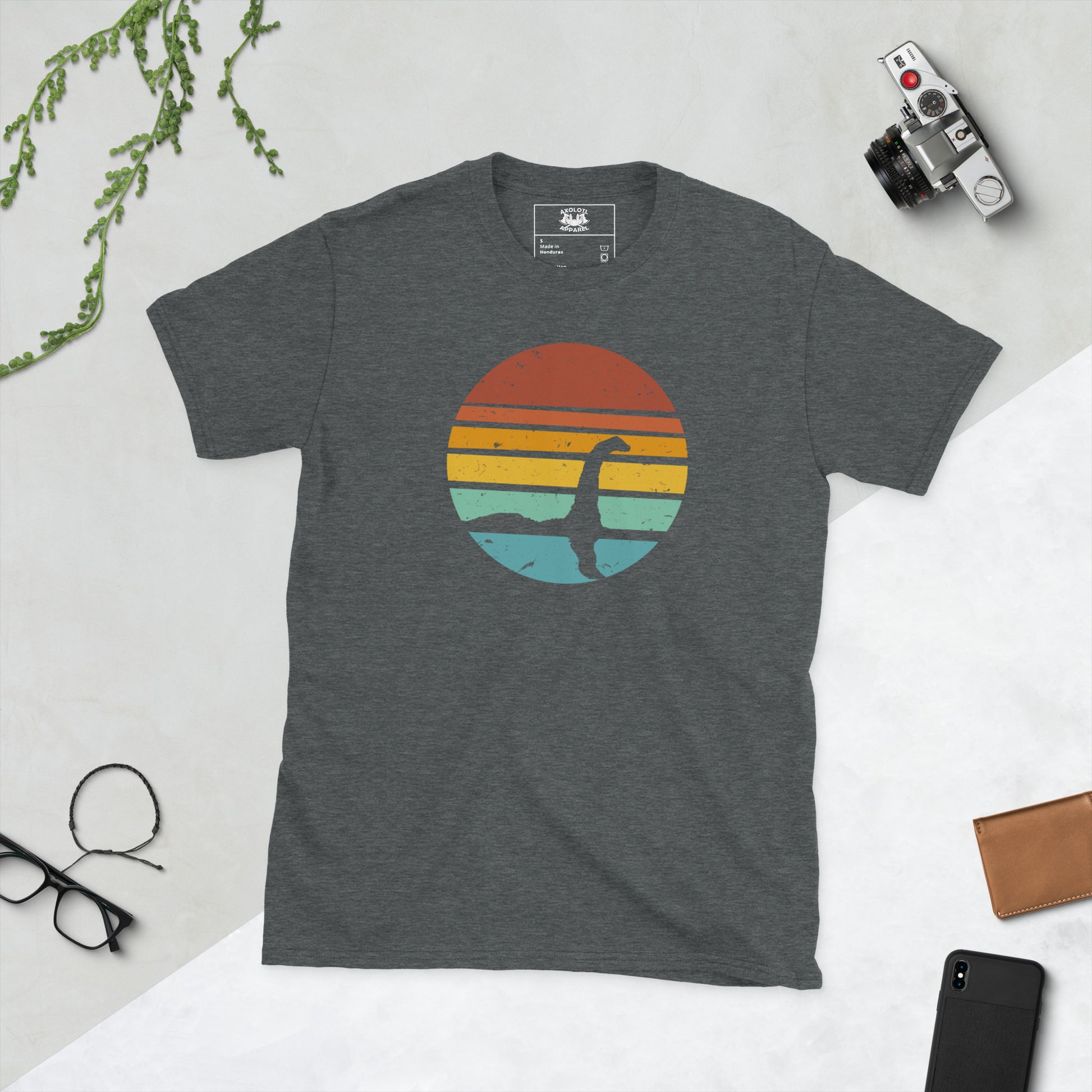 loch ness sunset short sleeve unisex t-shirt grey flat