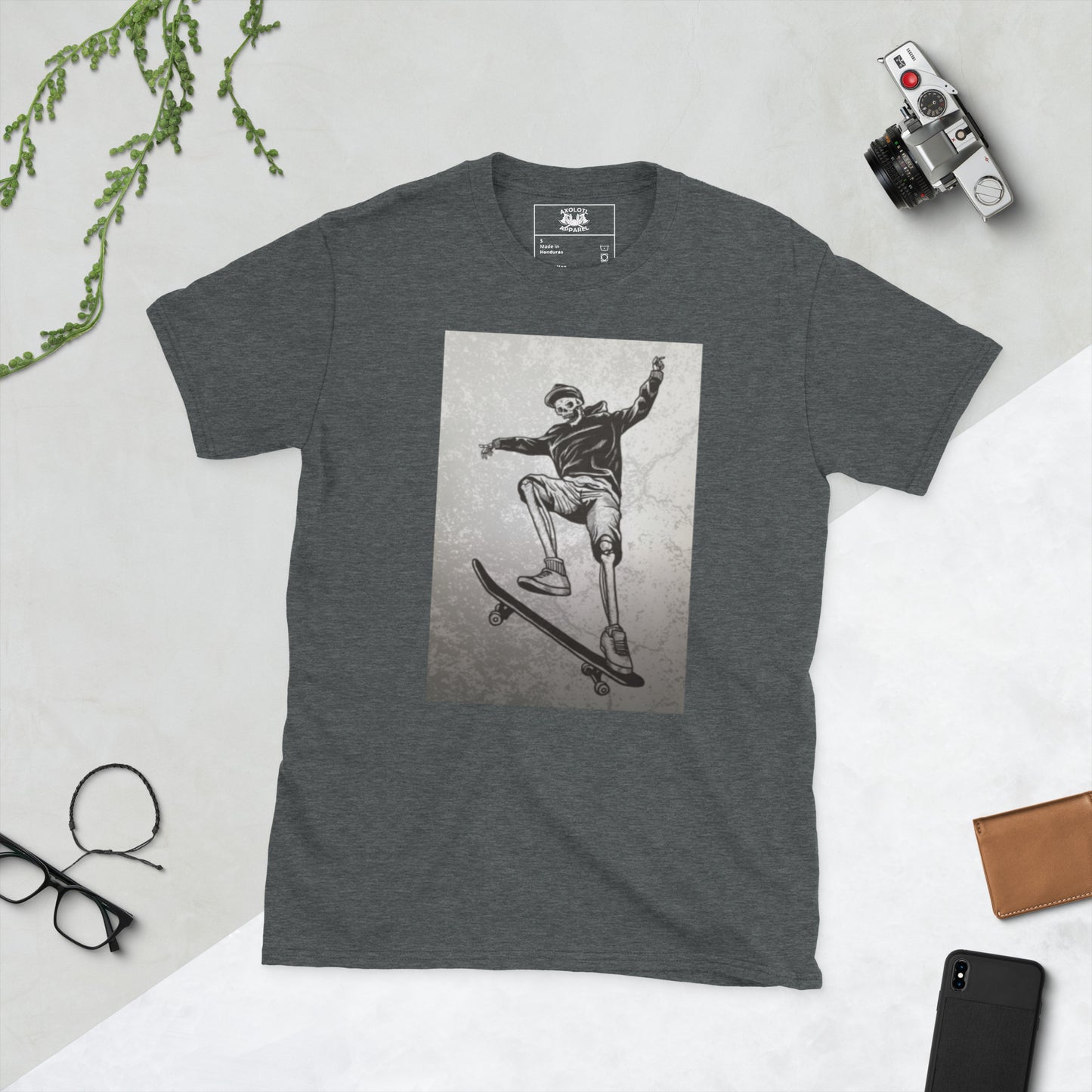 skeleboarder short sleeve unisex t-shirt dark grey flat