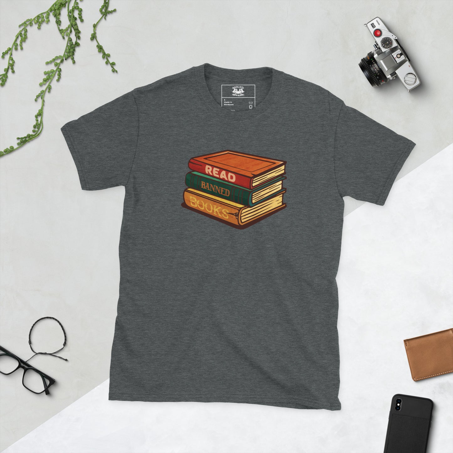 read banned books short sleeve unisex t-shirt dark grey flat
