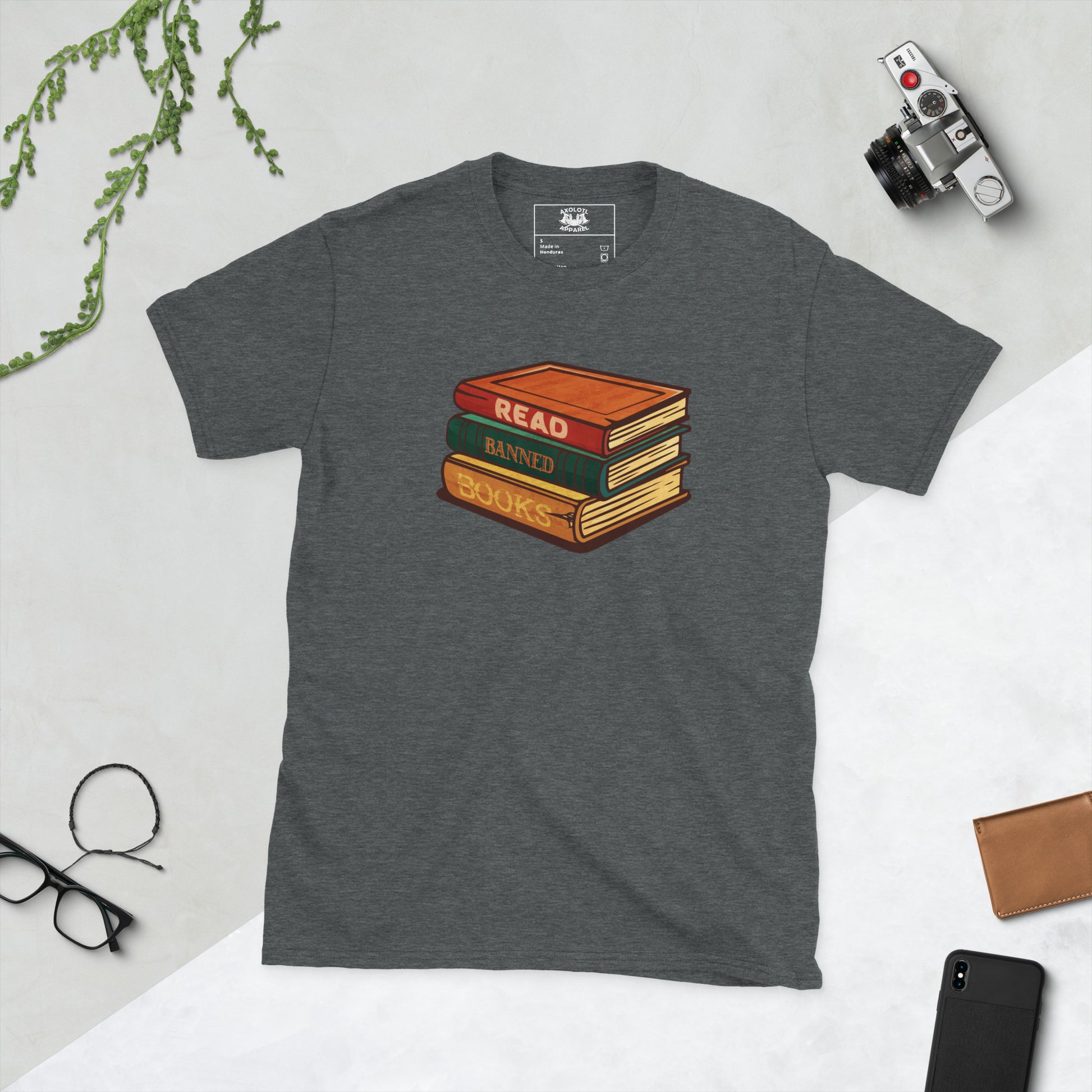 read banned books short sleeve unisex t-shirt dark grey flat