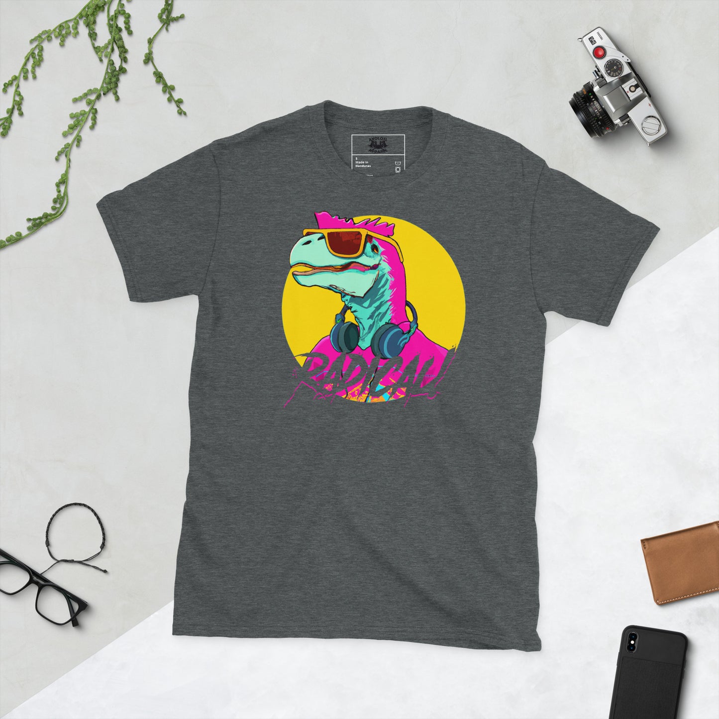 radical dino short sleeve unisex t-shirt dark grey flat