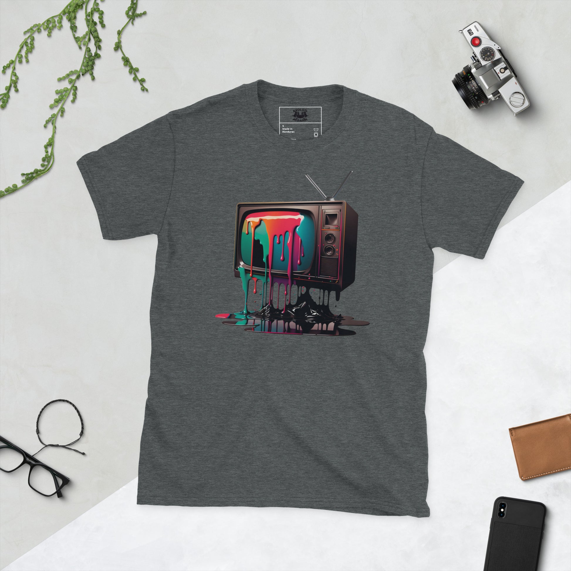 liquid television short sleeve unisex t-shirt dark grey flat