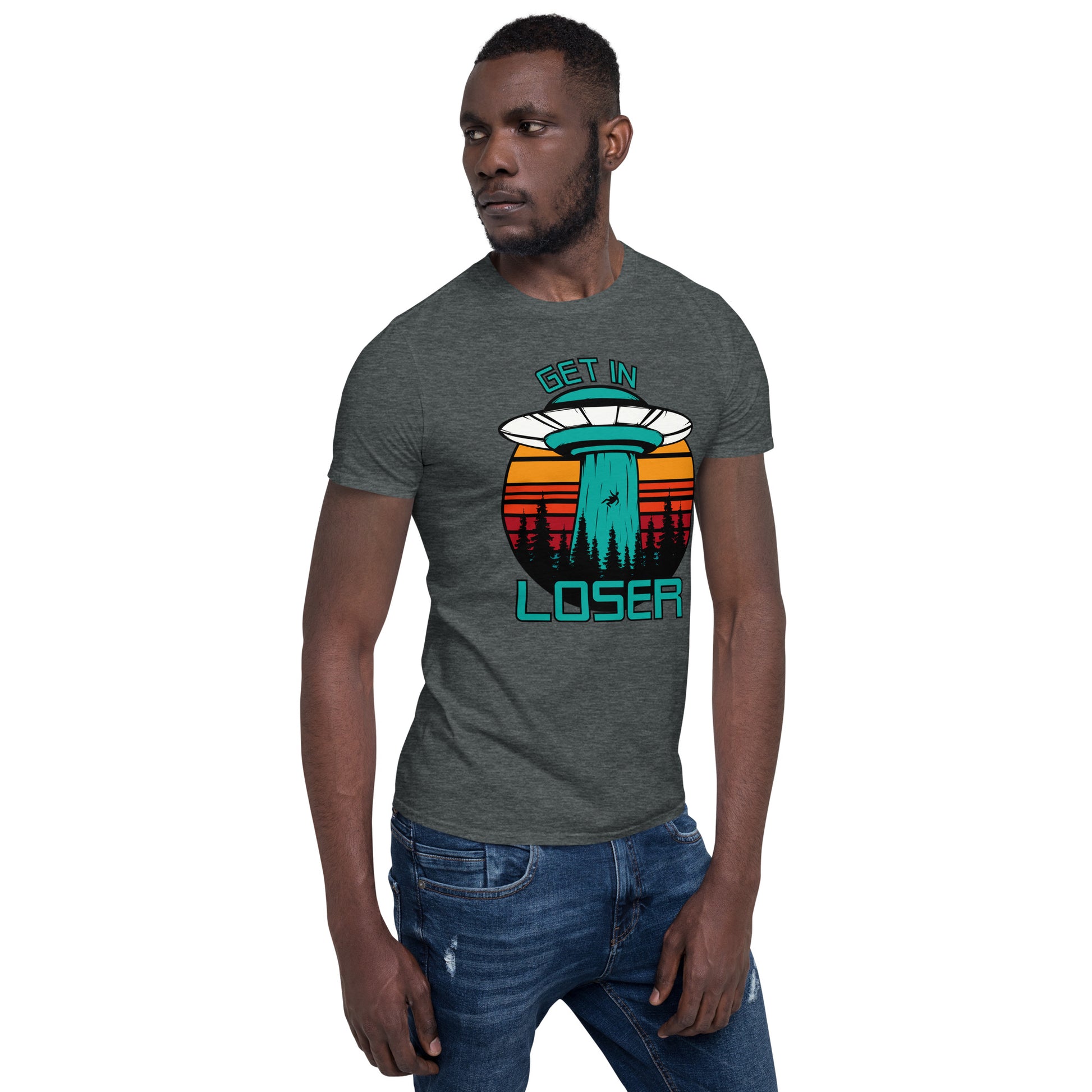 Get in Loser short sleeve unisex t-shirt grey mockup