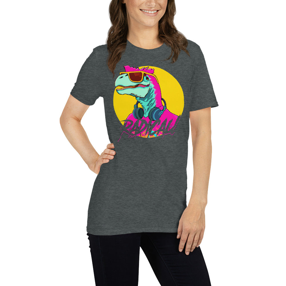 radical dino short sleeve unisex t-shirt dark grey mockup