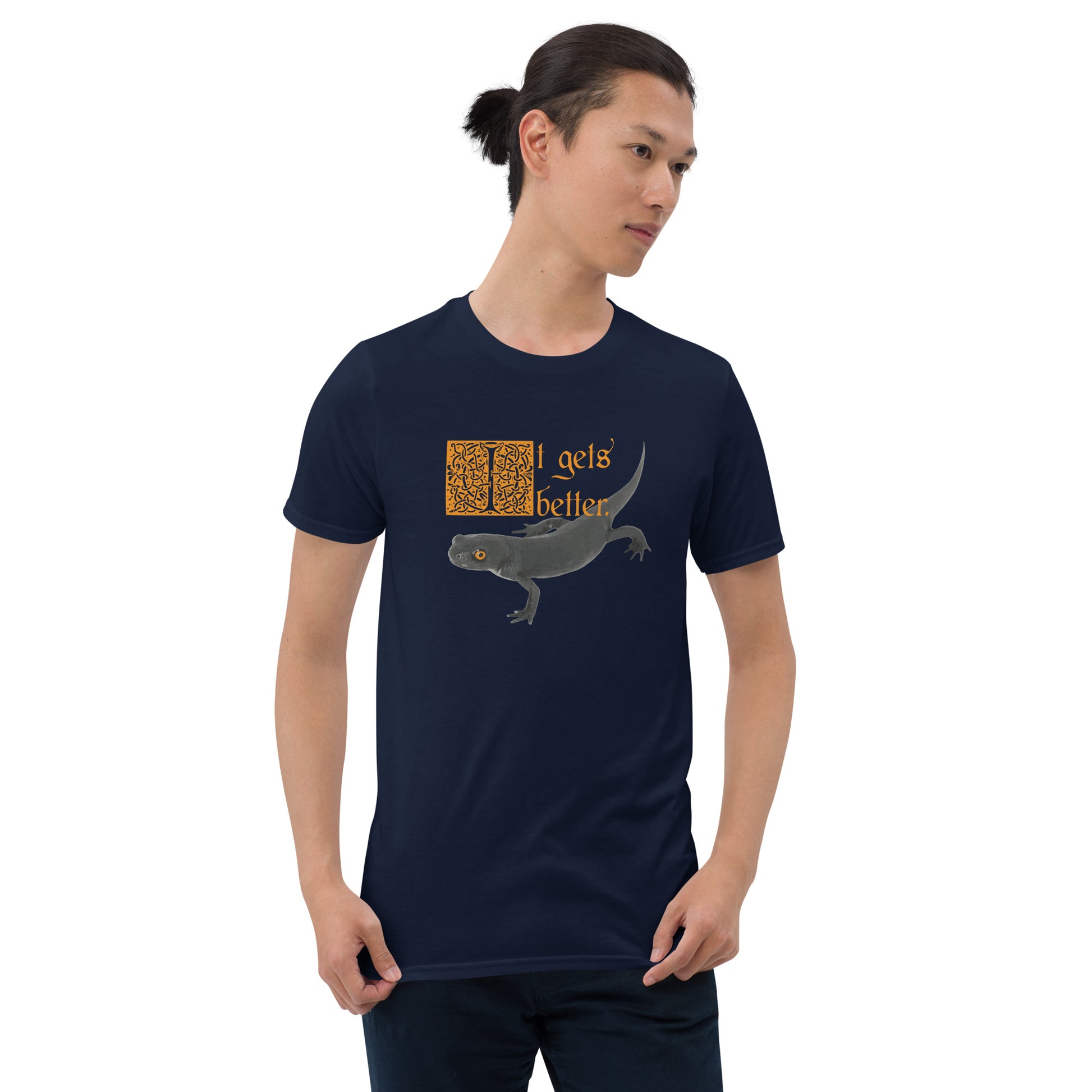 it gets better short sleeve unisex t-shirt navy mockup