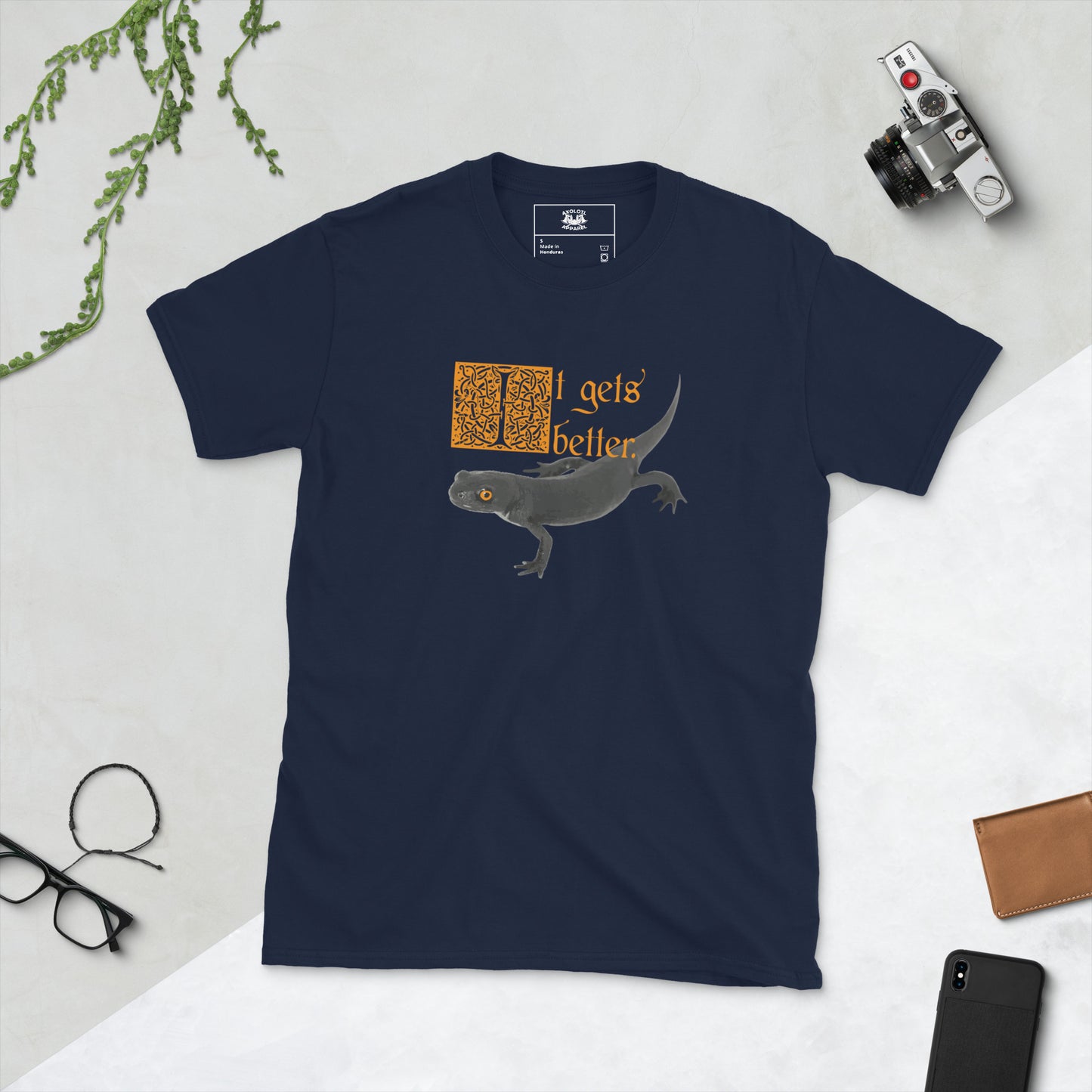 it gets better short sleeve unisex t-shirt navy flat