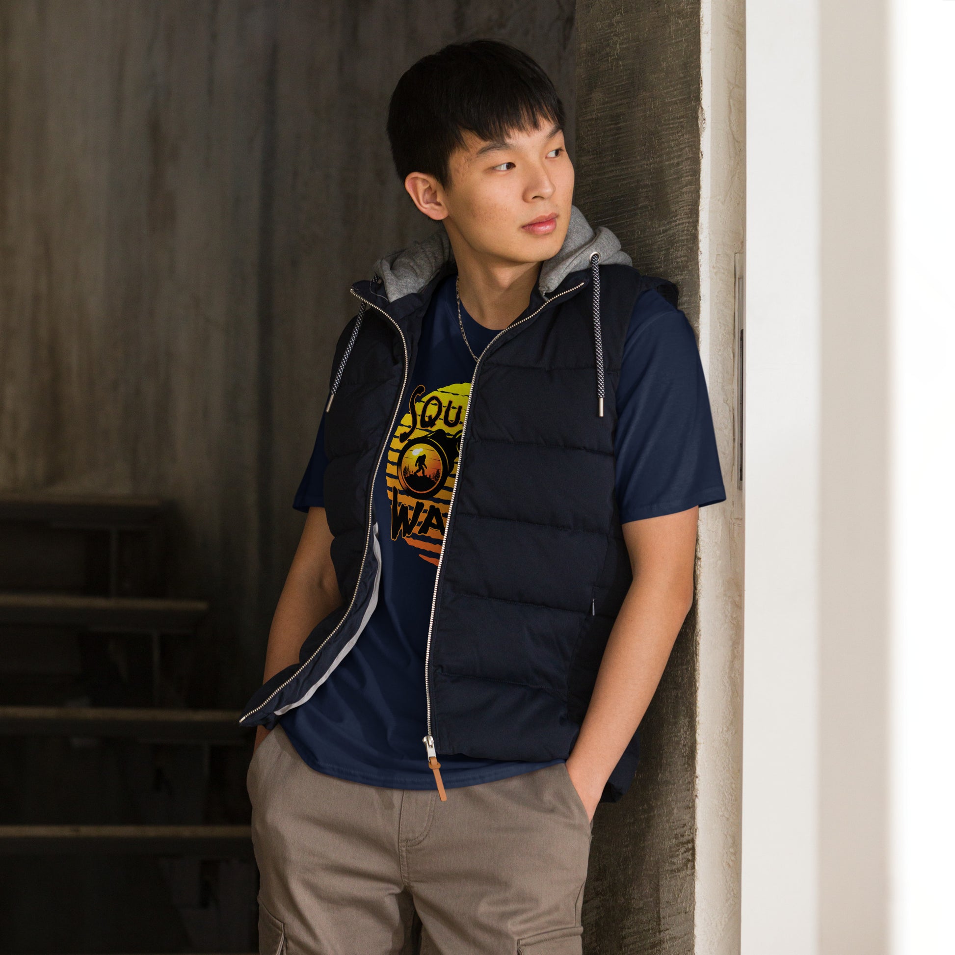 squatch watch short sleeve unisex t-shirt navy mockup