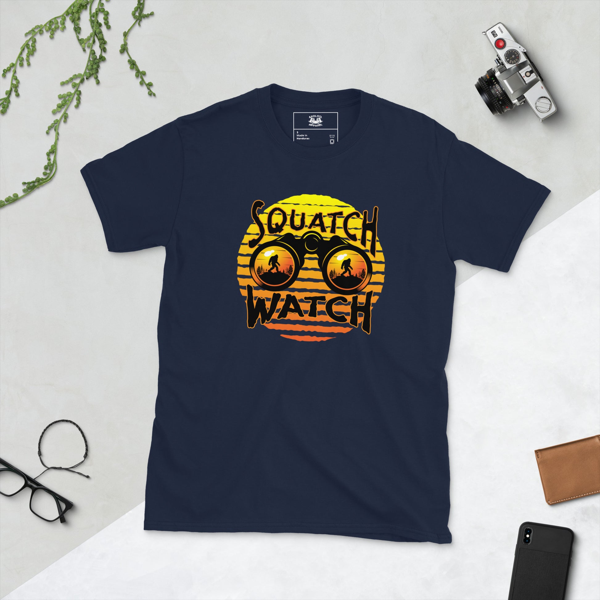 squatch watch short sleeve unisex t-shirt navy flat