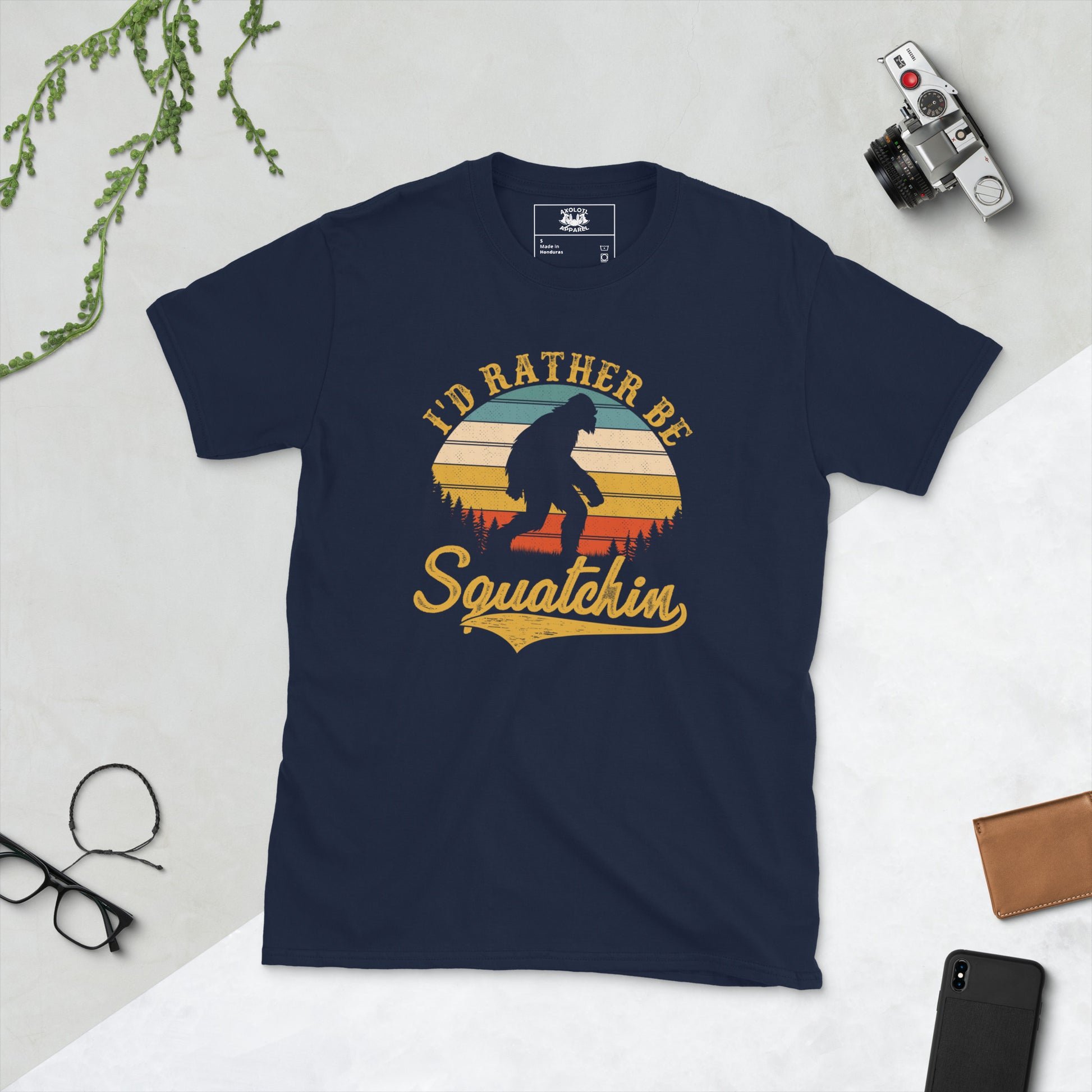 i'd rather be squatchin short sleeve unisex t-shirt navy flat